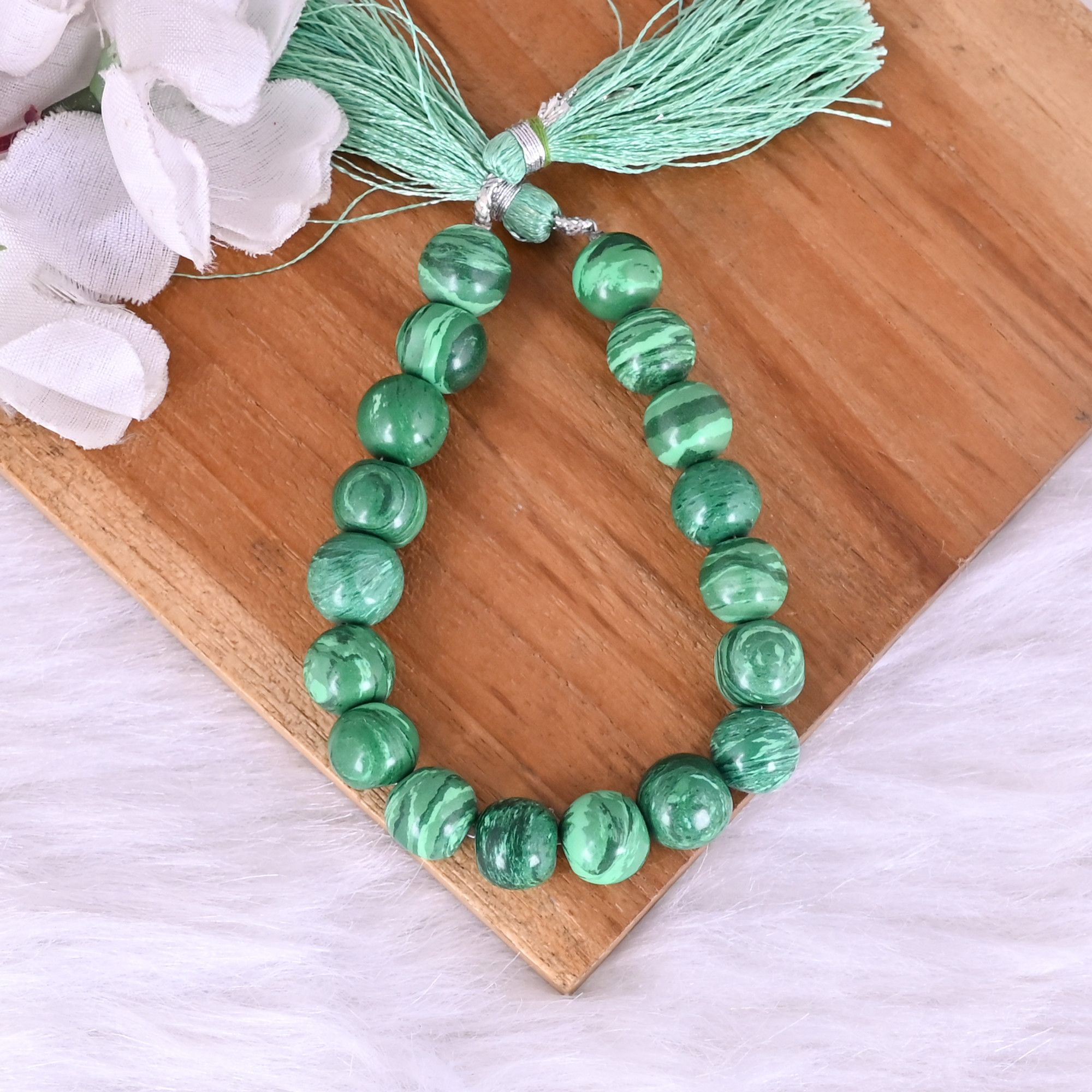 Natural Malachite Loose Gemstone 247 Gram 10x10 mm Round Briolette Faceted Beads Strand for Jewelry Making  1 Line Strand