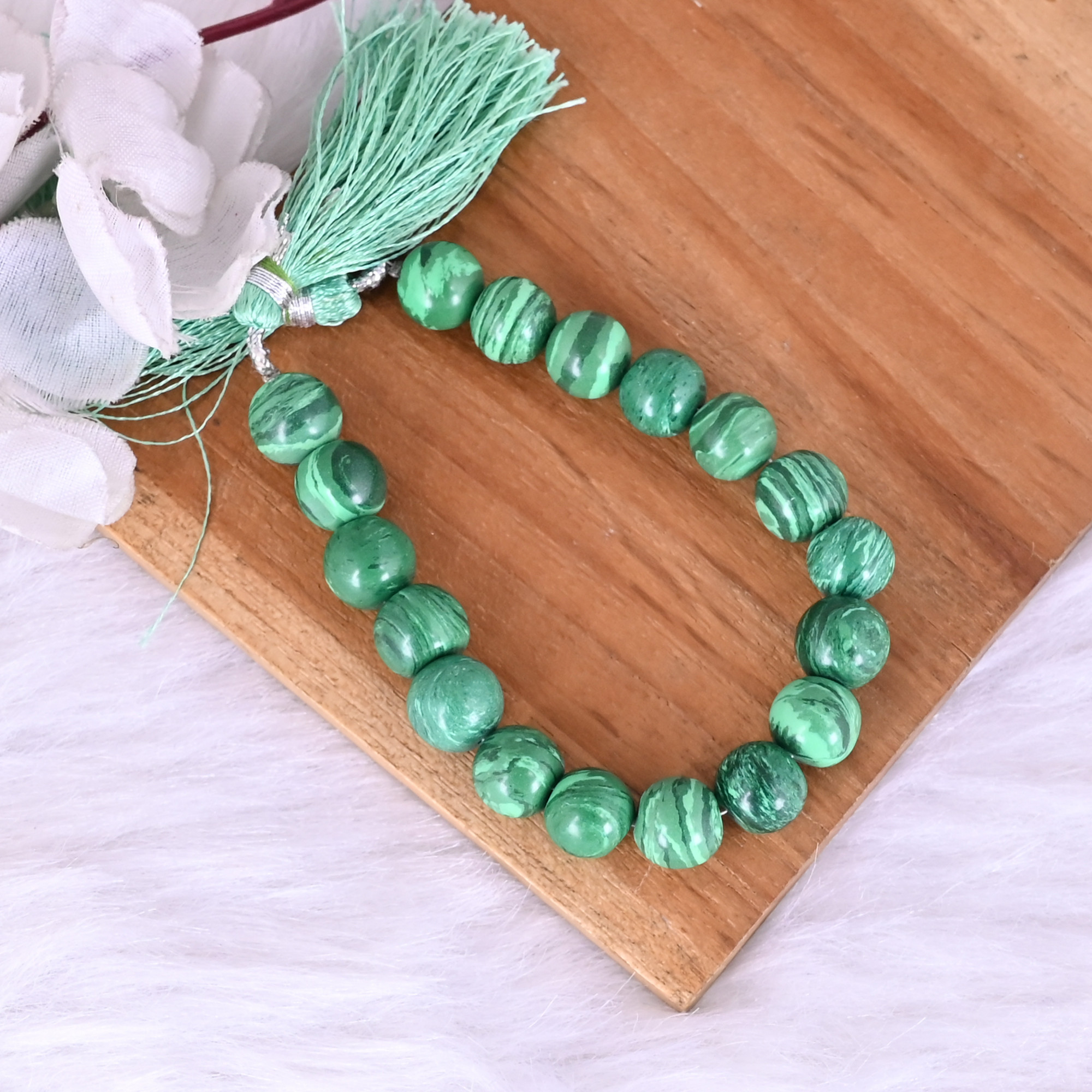 Natural Malachite Loose Gemstone 247 Gram 10x10 mm Round Briolette Faceted Beads Strand for Jewelry Making  1 Line Strand