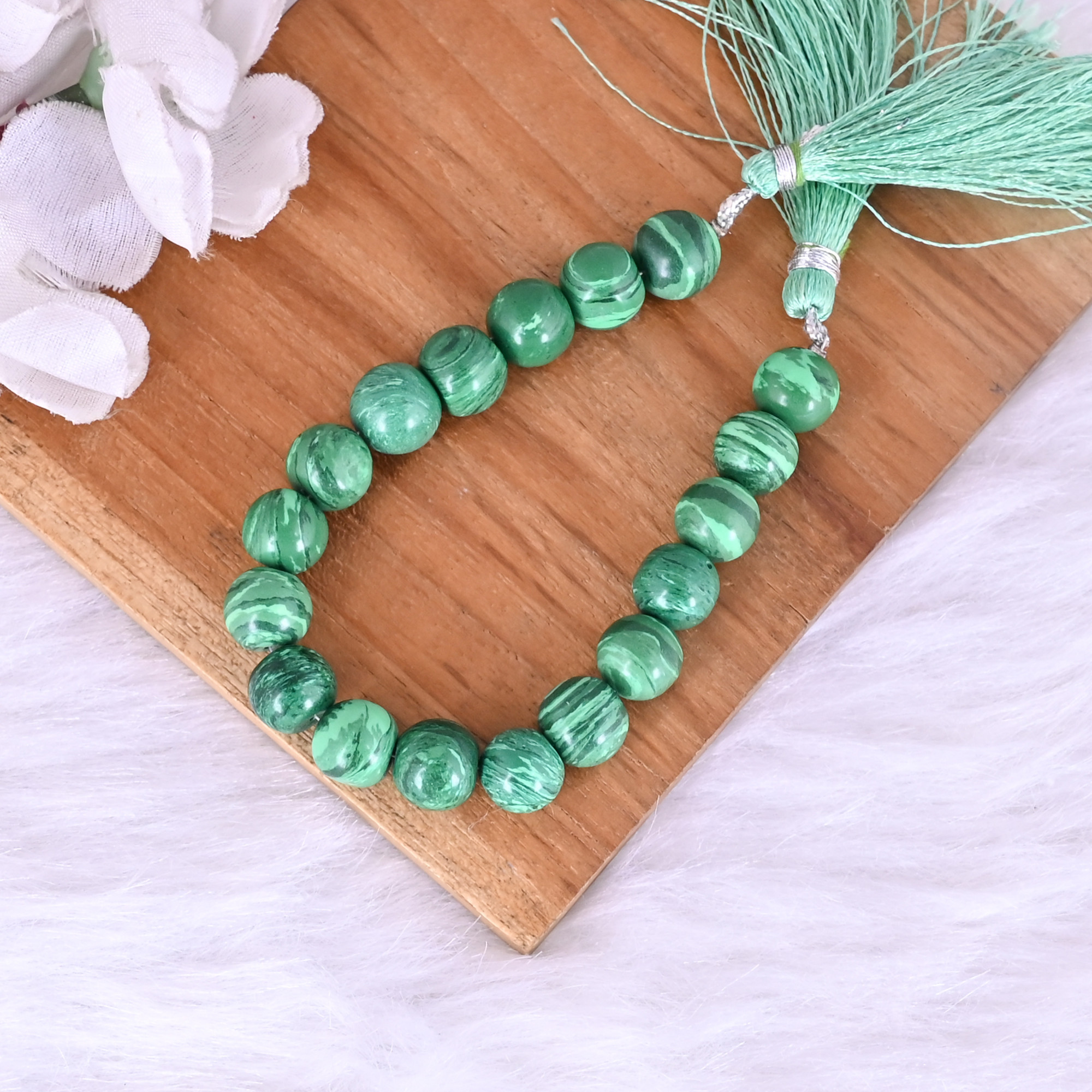 Natural Malachite Loose Gemstone 247 Gram 10x10 mm Round Briolette Faceted Beads Strand for Jewelry Making 1 Line Strand