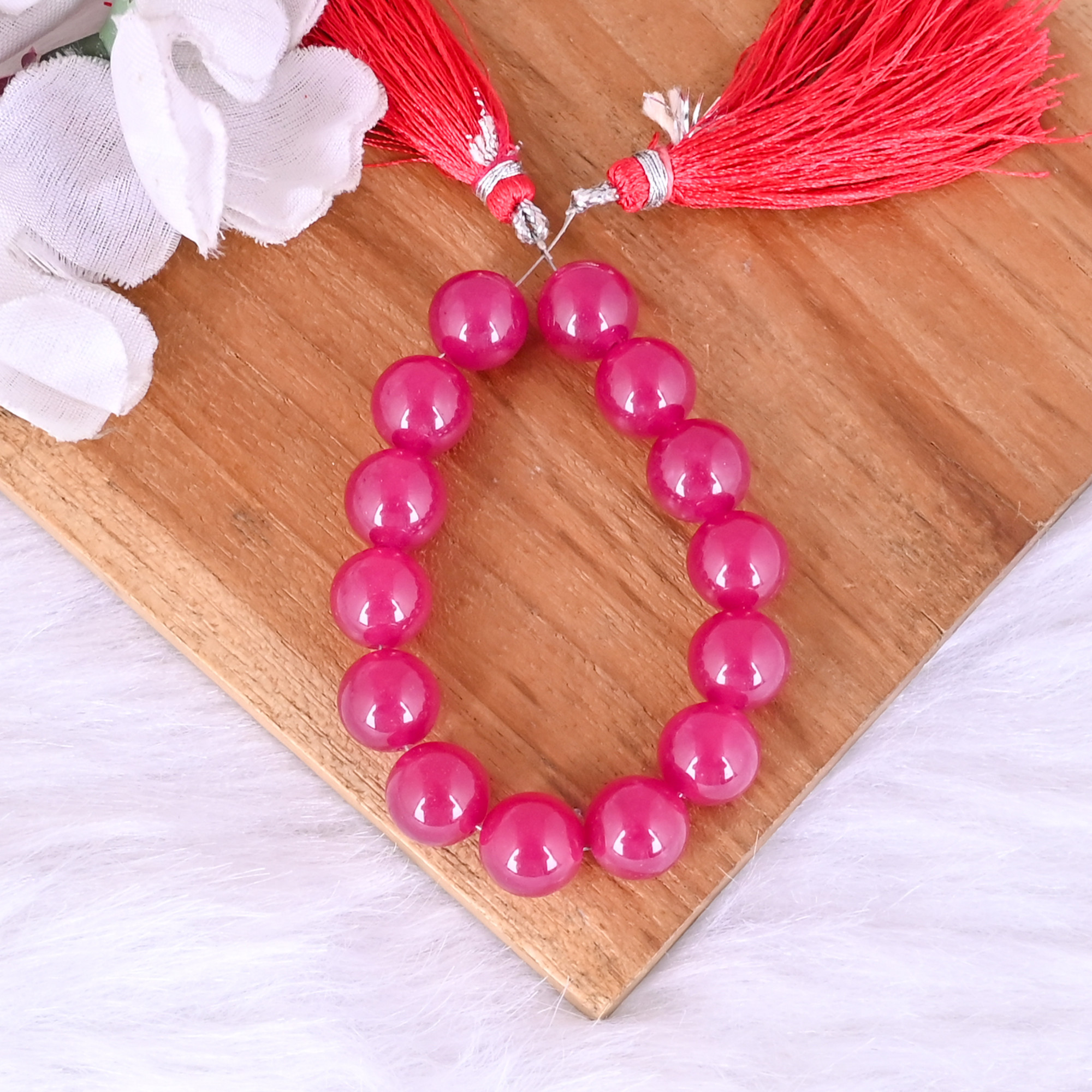 Natural Fuchsia chalcedony Loose Gemstone 225 Gram 10x10 mm Round Briolette Faceted Beads Strand for Jewelry Making  1 Line Strand