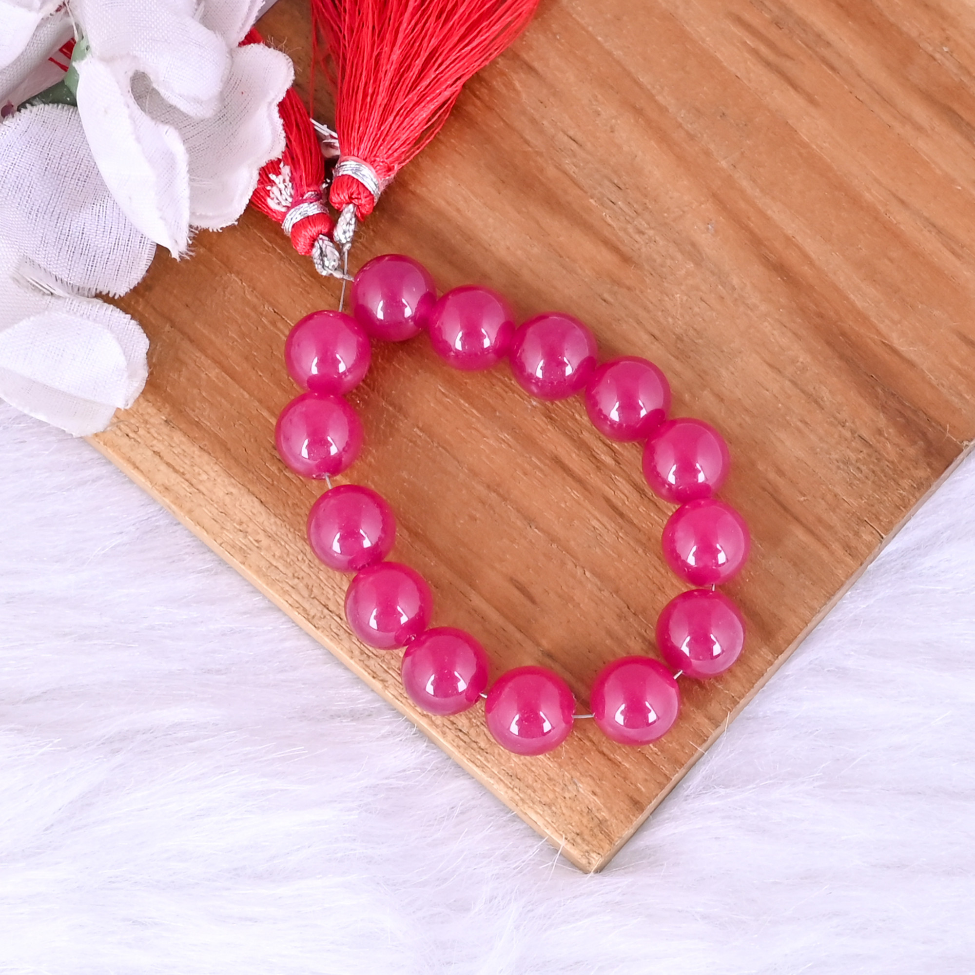 Natural Fuchsia chalcedony Loose Gemstone 225 Gram 10x10 mm Round Briolette Faceted Beads Strand for Jewelry Making  1 Line Strand