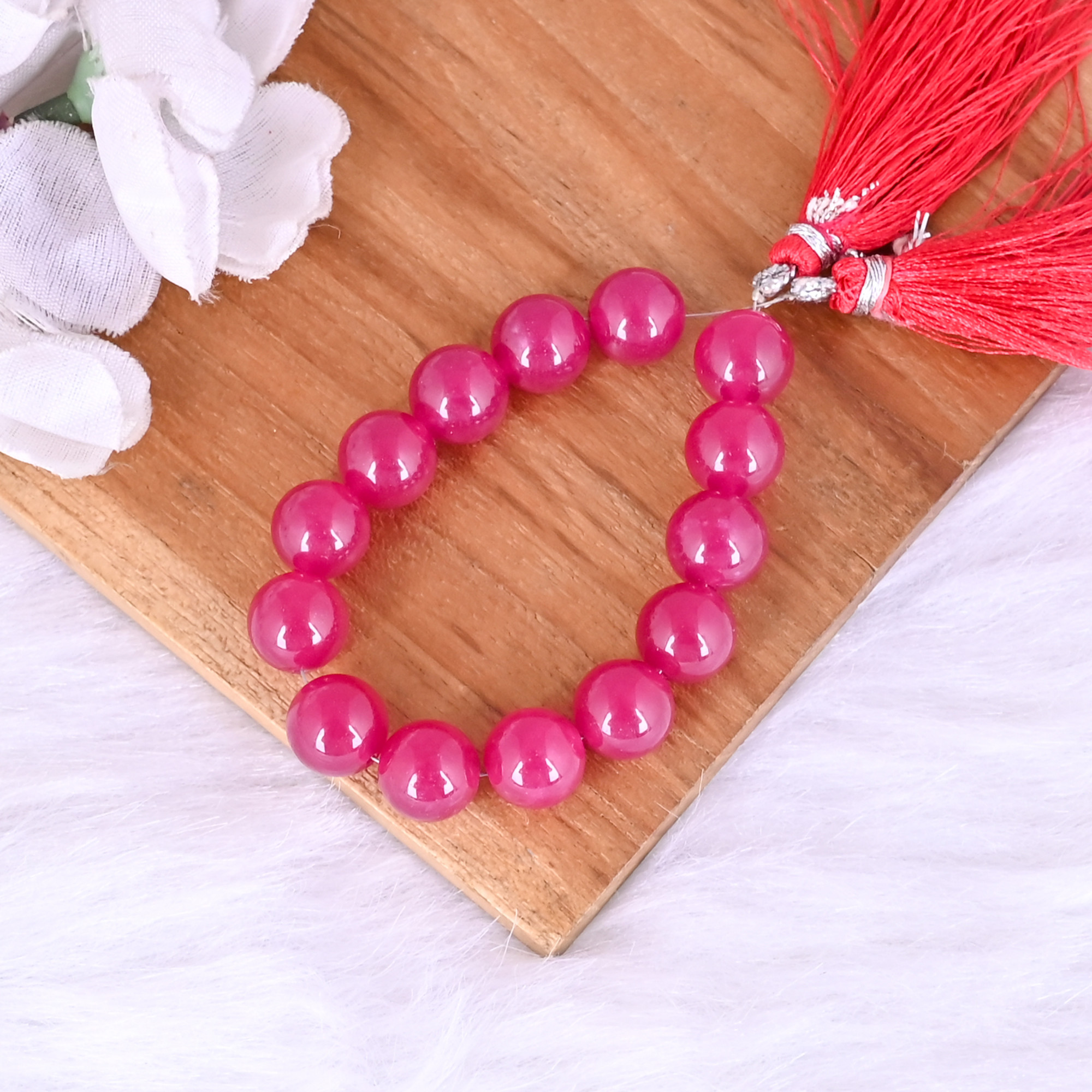 Natural Fuchsia chalcedony Loose Gemstone 225 Gram 10x10 mm Round Briolette Faceted Beads Strand for Jewelry Making 1 Line Strand