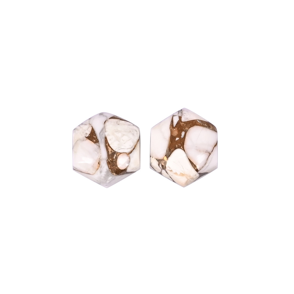 Image of Natural Howlite Mohave Loose Gemstone 10.2 Carat Hexagon 10x10 mm Flat-back Cabochon for Jewelry Making | 1 Pair