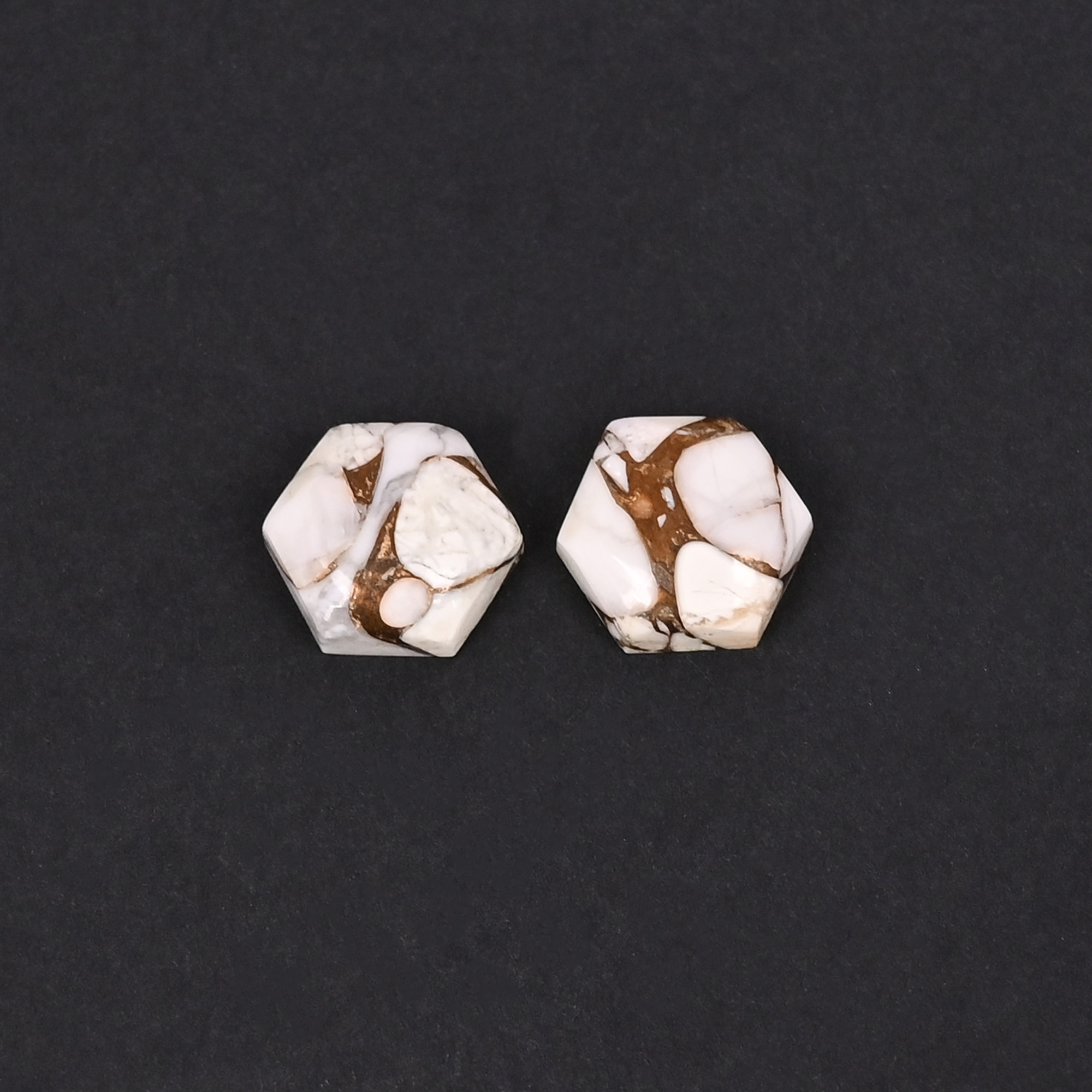 Natural Howlite Mohave Loose Gemstone 102 Carat Hexagon 10x10 mm Flat-back Cabochon for Jewelry Making 1 Pair