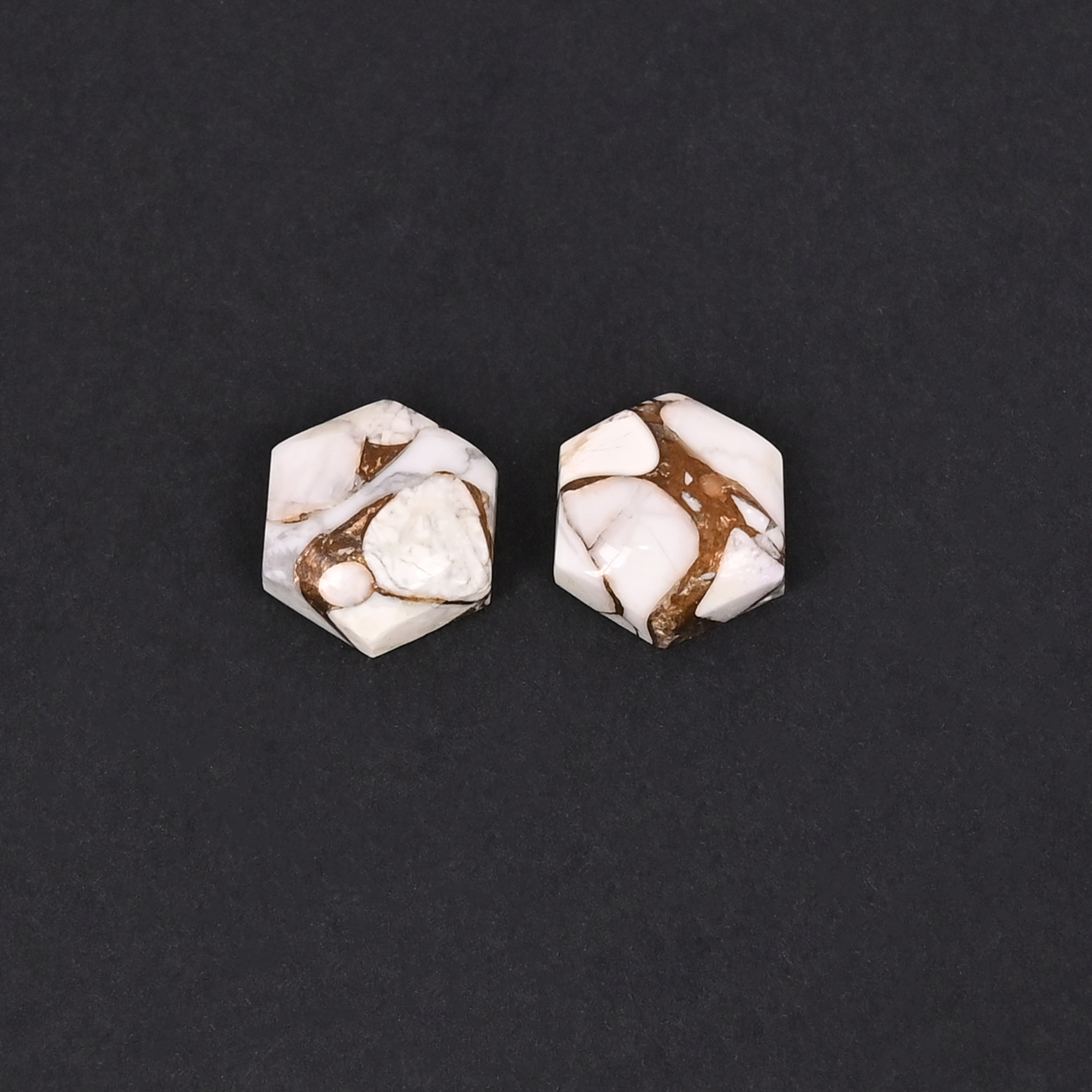 Natural Howlite Mohave Loose Gemstone 102 Carat Hexagon 10x10 mm Flat-back Cabochon for Jewelry Making 1 Pair
