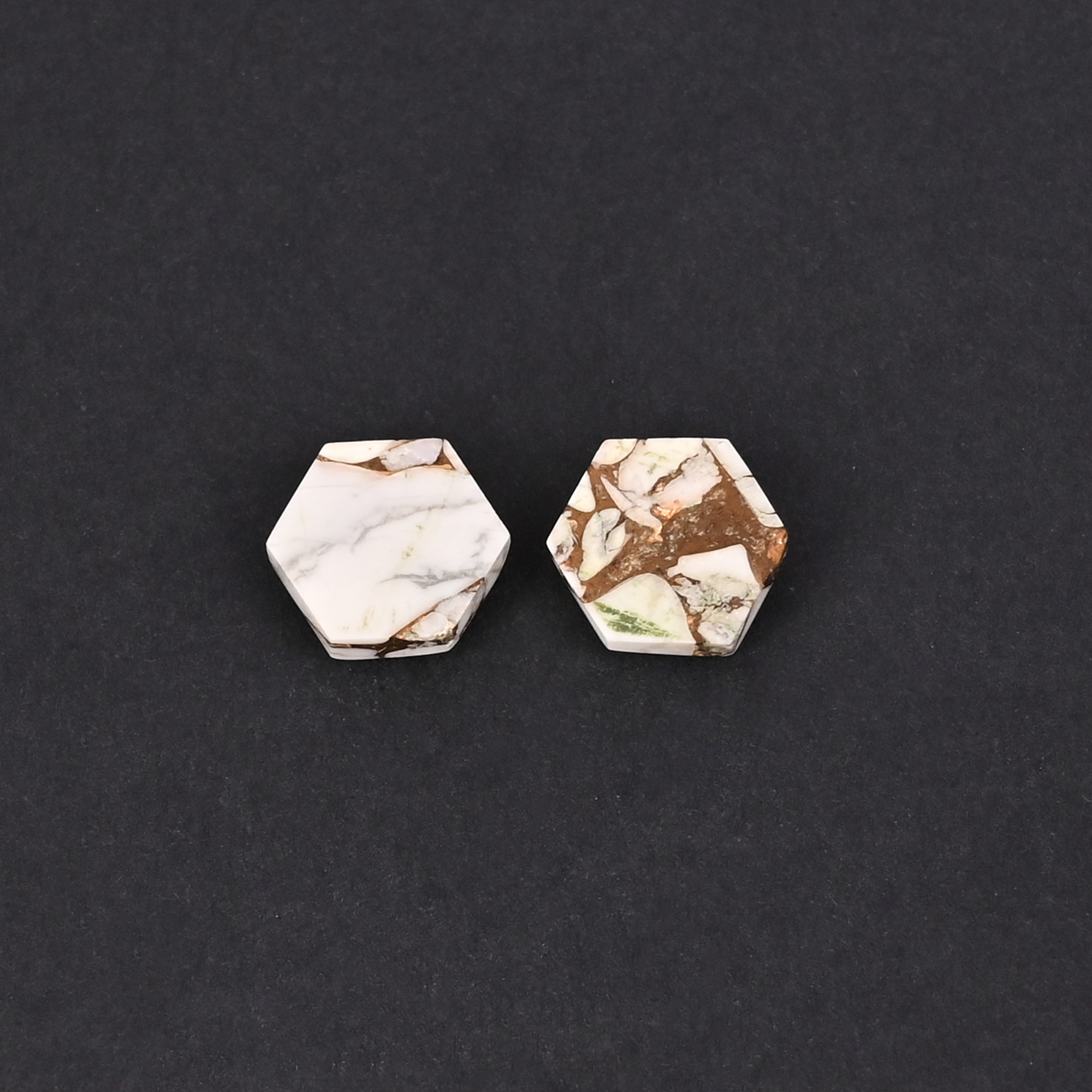 Natural Howlite Mohave Loose Gemstone 102 Carat Hexagon 10x10 mm Flat-back Cabochon for Jewelry Making  1 Pair