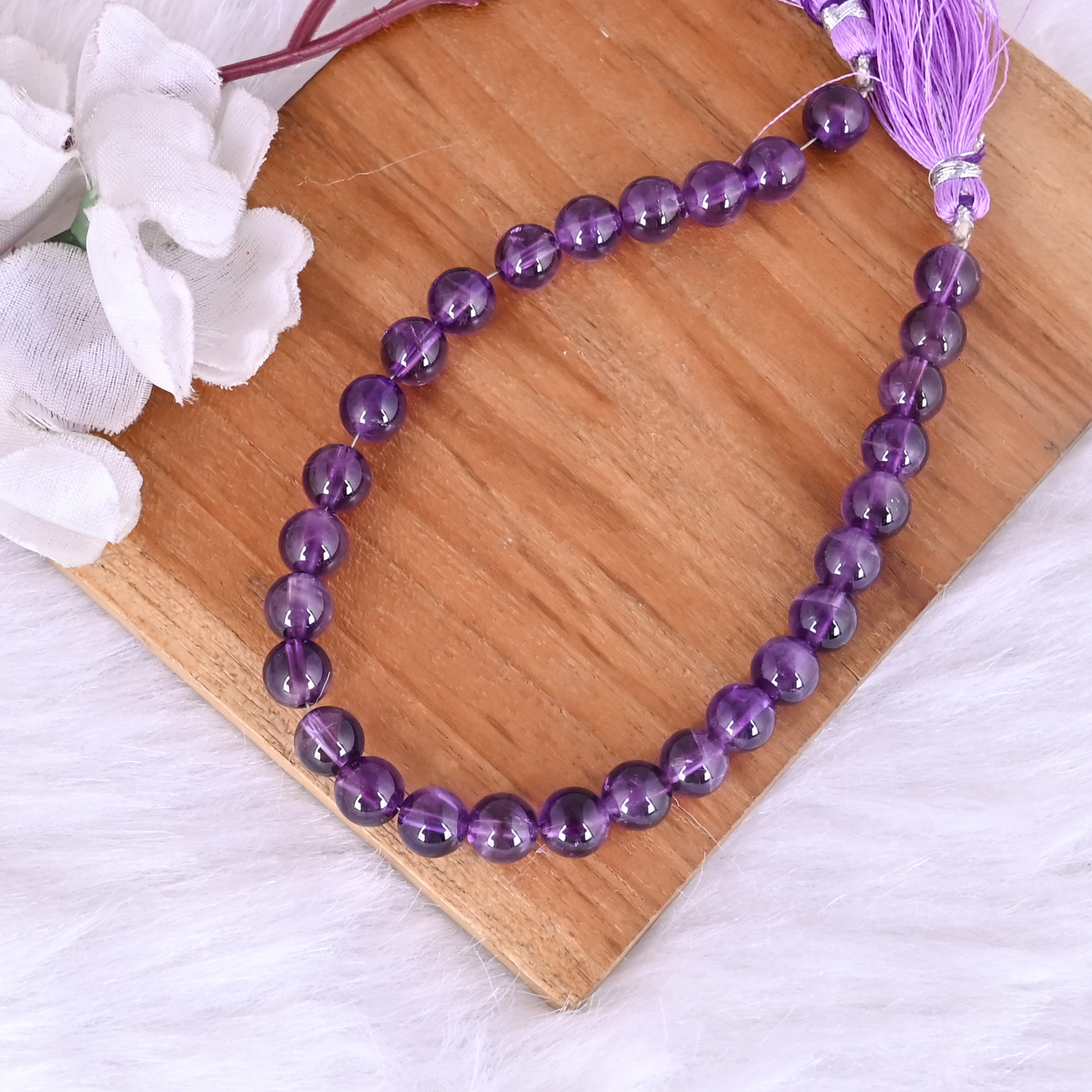 Natural Amethyst Loose Gemstone 23 Gram 8x8 mm Round Briolette Faceted Beads Strand for Jewelry Making  1 Line Strand