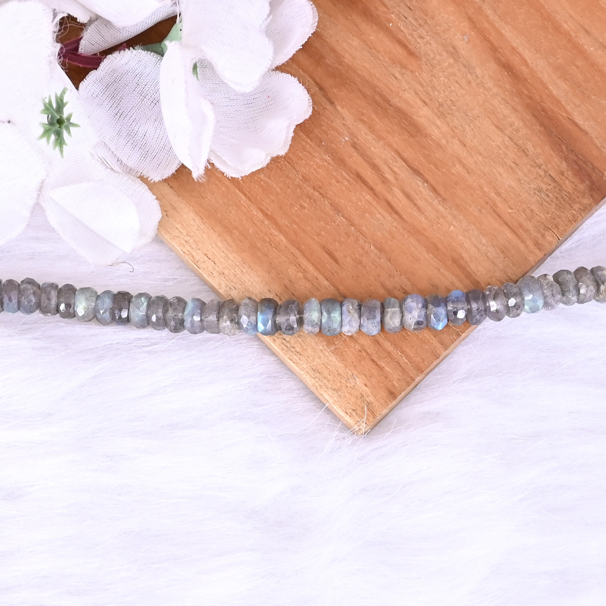 Natural Labradorite Loose Gemstone 207 Gram 6x4 mm Round Briolette Faceted Beads Strand for Jewelry Making 1 Line Strand
