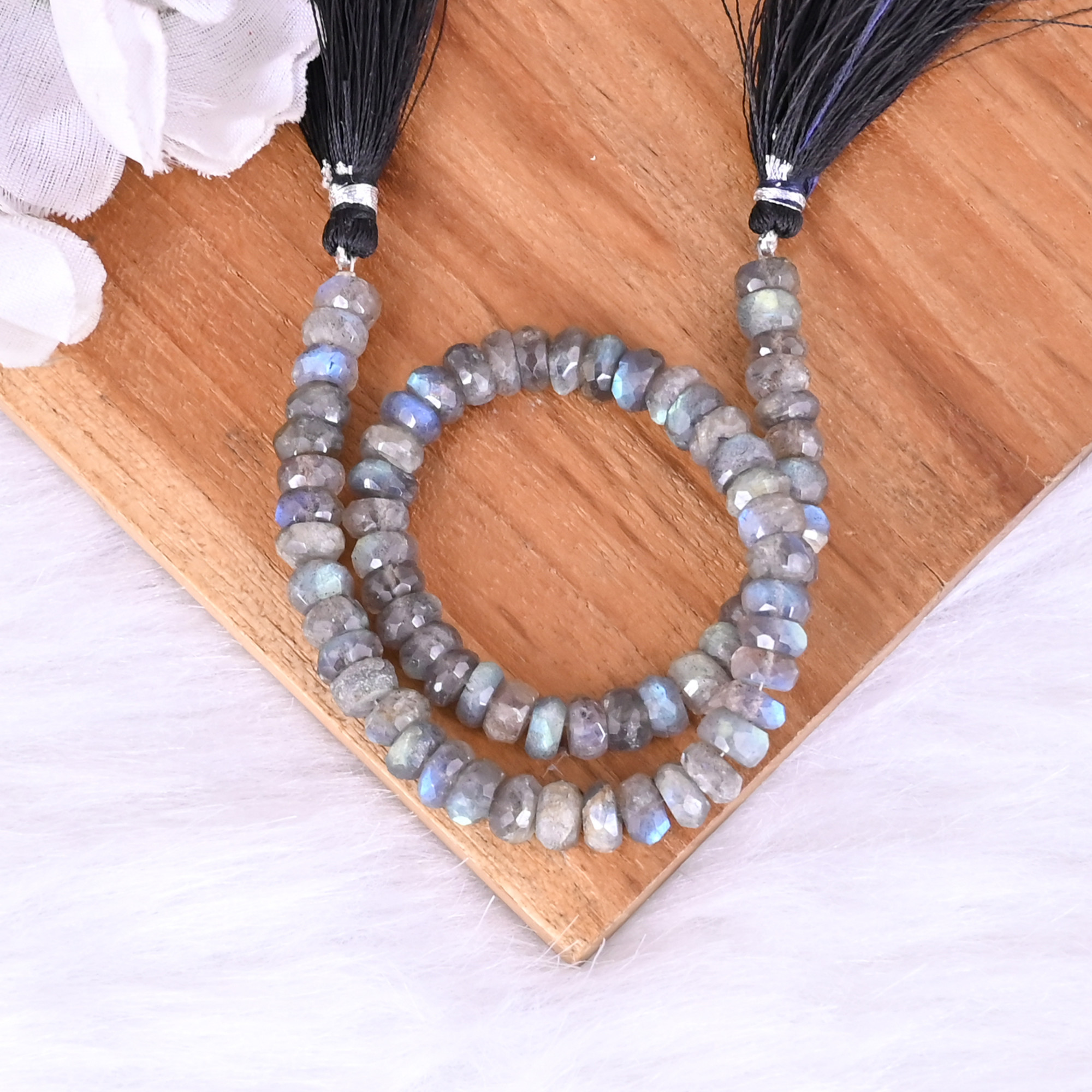 Natural Labradorite Loose Gemstone 207 Gram 6x4 mm Round Briolette Faceted Beads Strand for Jewelry Making  1 Line Strand