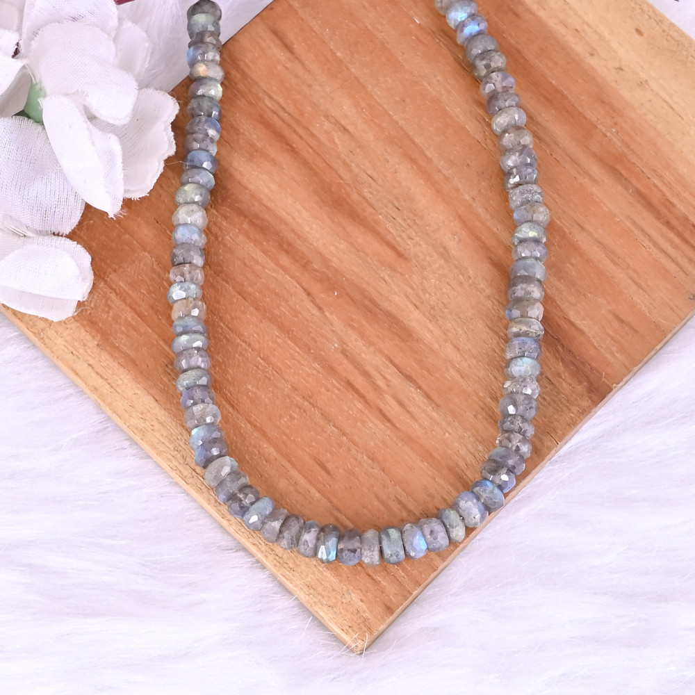 Image of Natural Labradorite Loose Gemstone 20.7 Gram 6x4 mm Round Briolette Faceted Beads Strand for Jewelry Making | 1 Line Strand