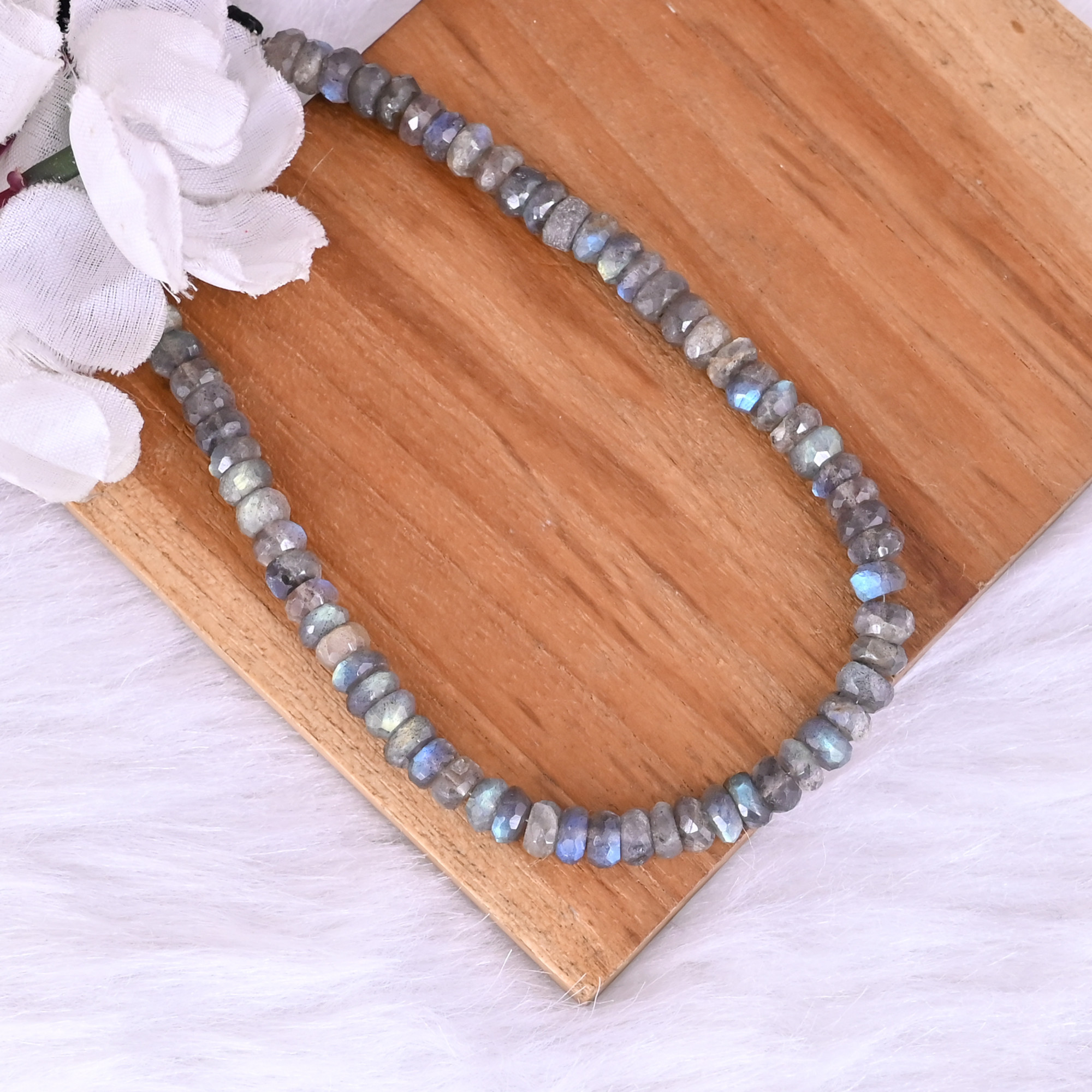 Natural Labradorite Loose Gemstone 207 Gram 6x4 mm Round Briolette Faceted Beads Strand for Jewelry Making 1 Line Strand
