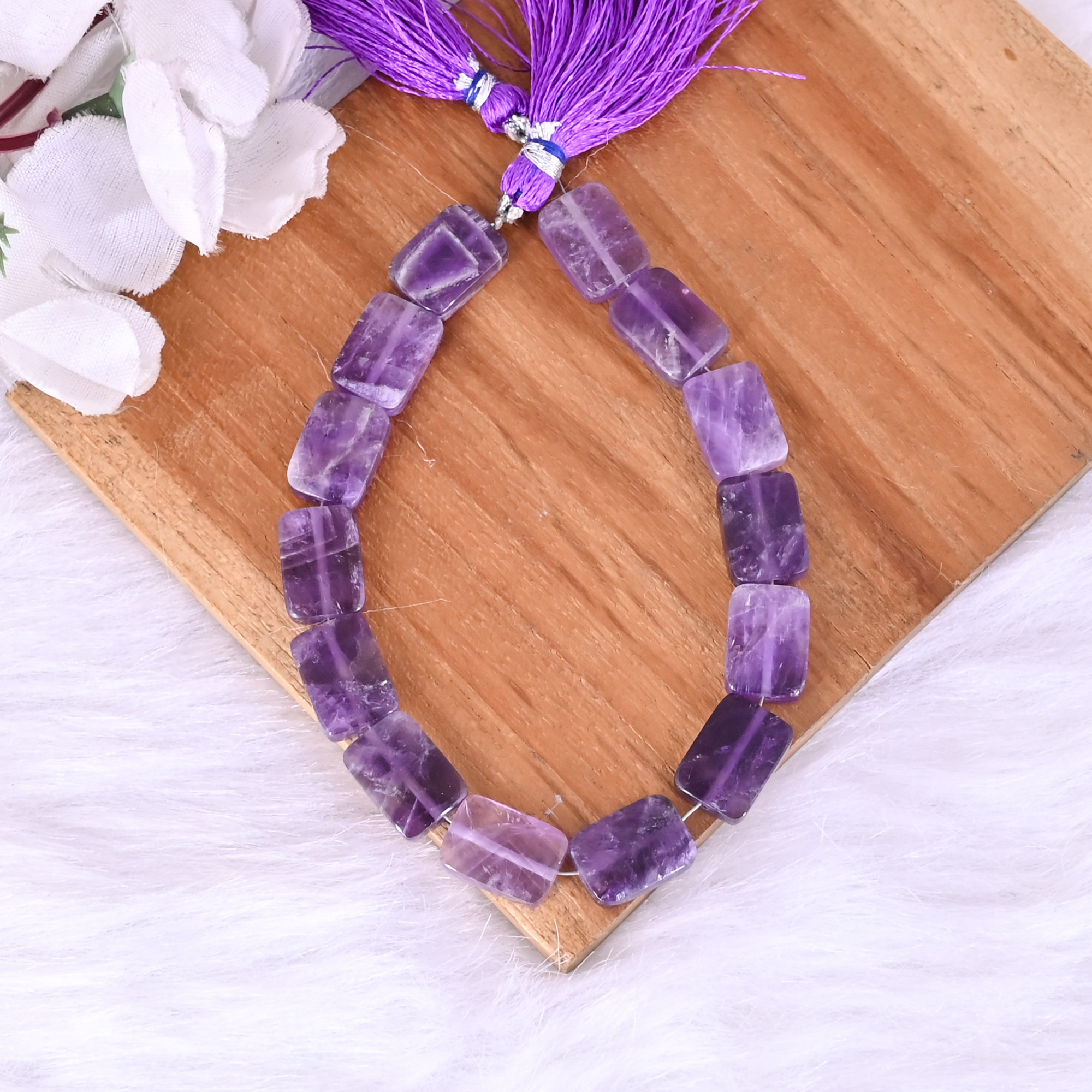 Natural African Amethyst Loose Gemstone 217 Gram 14x10 mm Rectangle Briolette Faceted Beads Strand for Jewelry Making  1 Line Strand