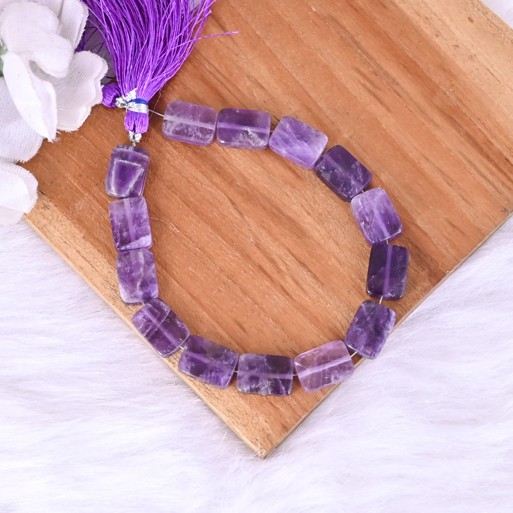 Image of Natural African Amethyst Loose Gemstone 21.7 Gram 14x10 mm Rectangle Briolette Faceted Beads Strand for Jewelry Making | 1 Line Strand