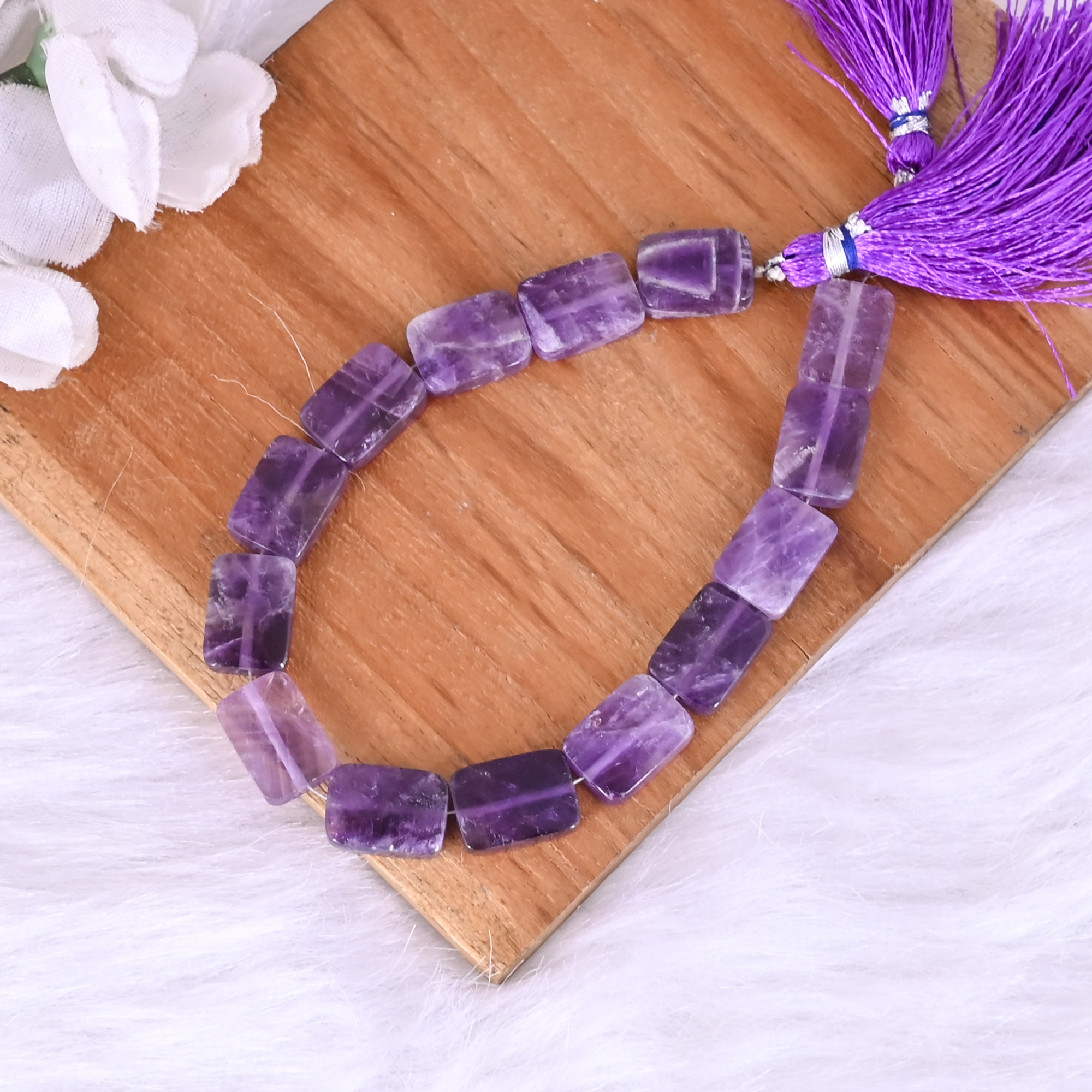 Natural African Amethyst Loose Gemstone 217 Gram 14x10 mm Rectangle Briolette Faceted Beads Strand for Jewelry Making  1 Line Strand