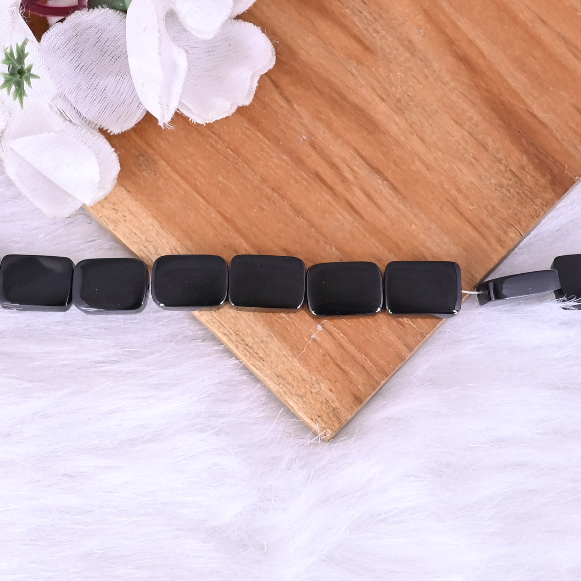 Natural Black Onyx Loose Gemstone 186 Gram 14x10 mm Rectangle Briolette Smooth Beads Strand for Jewelry Making 1 Line Strand