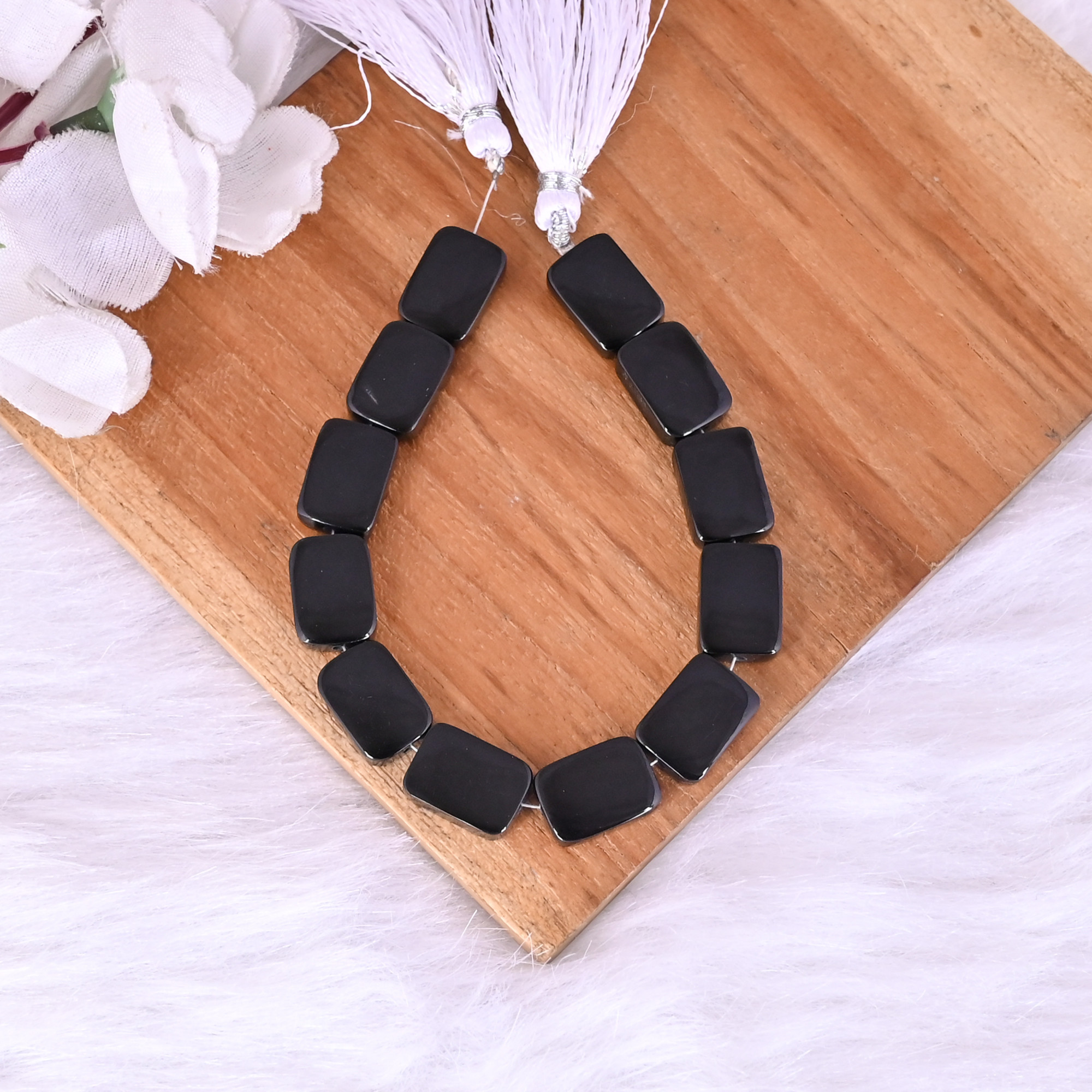 Natural Black Onyx Loose Gemstone 186 Gram 14x10 mm Rectangle Briolette Smooth Beads Strand for Jewelry Making 1 Line Strand