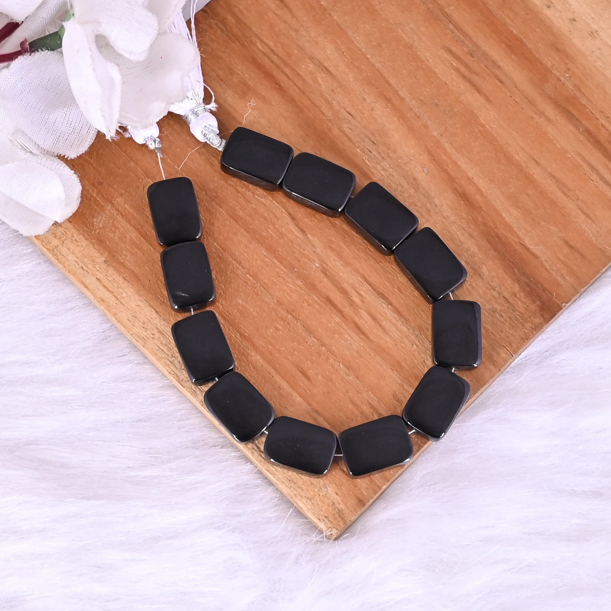 Natural Black Onyx Loose Gemstone 186 Gram 14x10 mm Rectangle Briolette Smooth Beads Strand for Jewelry Making  1 Line Strand