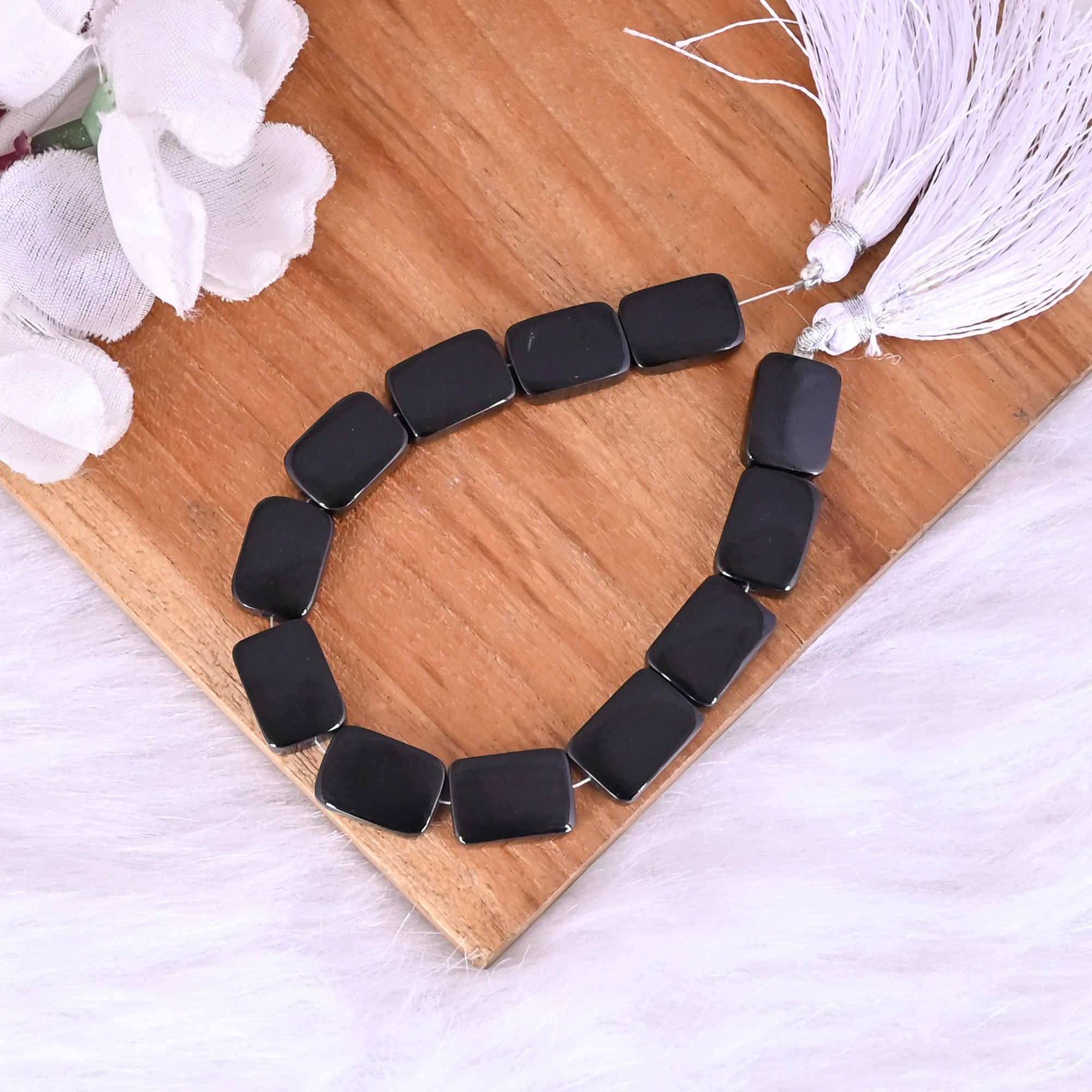 Natural Black Onyx Loose Gemstone 186 Gram 14x10 mm Rectangle Briolette Smooth Beads Strand for Jewelry Making 1 Line Strand