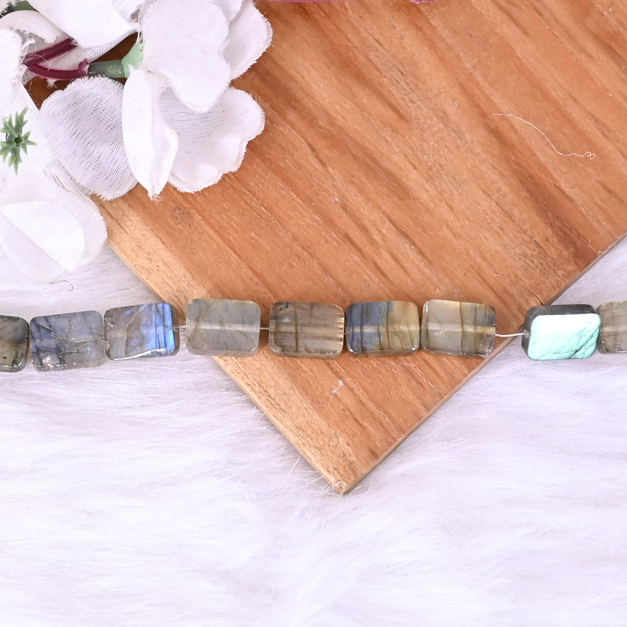 Natural Labradorite Loose Gemstone 229 Gram 14x10 mm Rectangle Briolette Smooth Beads Strand for Jewelry Making  1 Line Strand