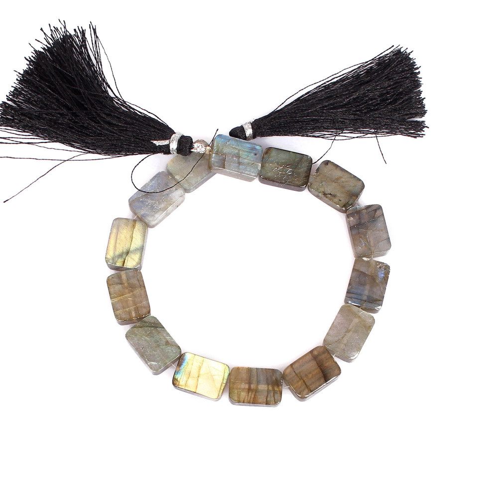 Image of Natural Labradorite Loose Gemstone 22.9 Gram 14x10 mm Rectangle Briolette Smooth Beads Strand for Jewelry Making | 1 Line Strand