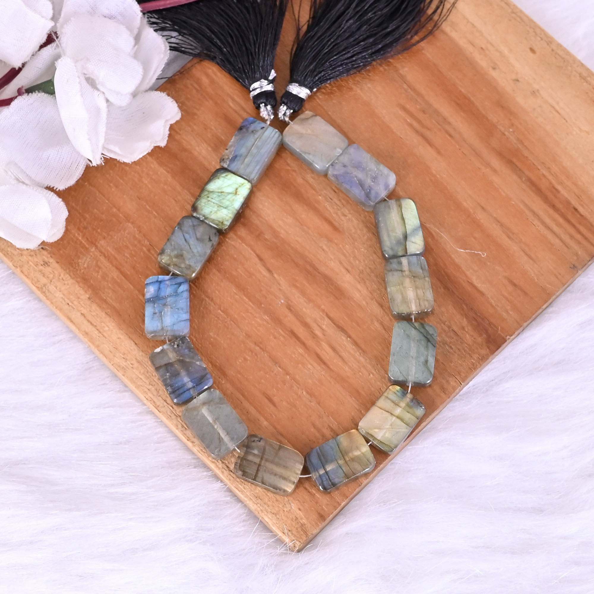 Natural Labradorite Loose Gemstone 229 Gram 14x10 mm Rectangle Briolette Smooth Beads Strand for Jewelry Making 1 Line Strand