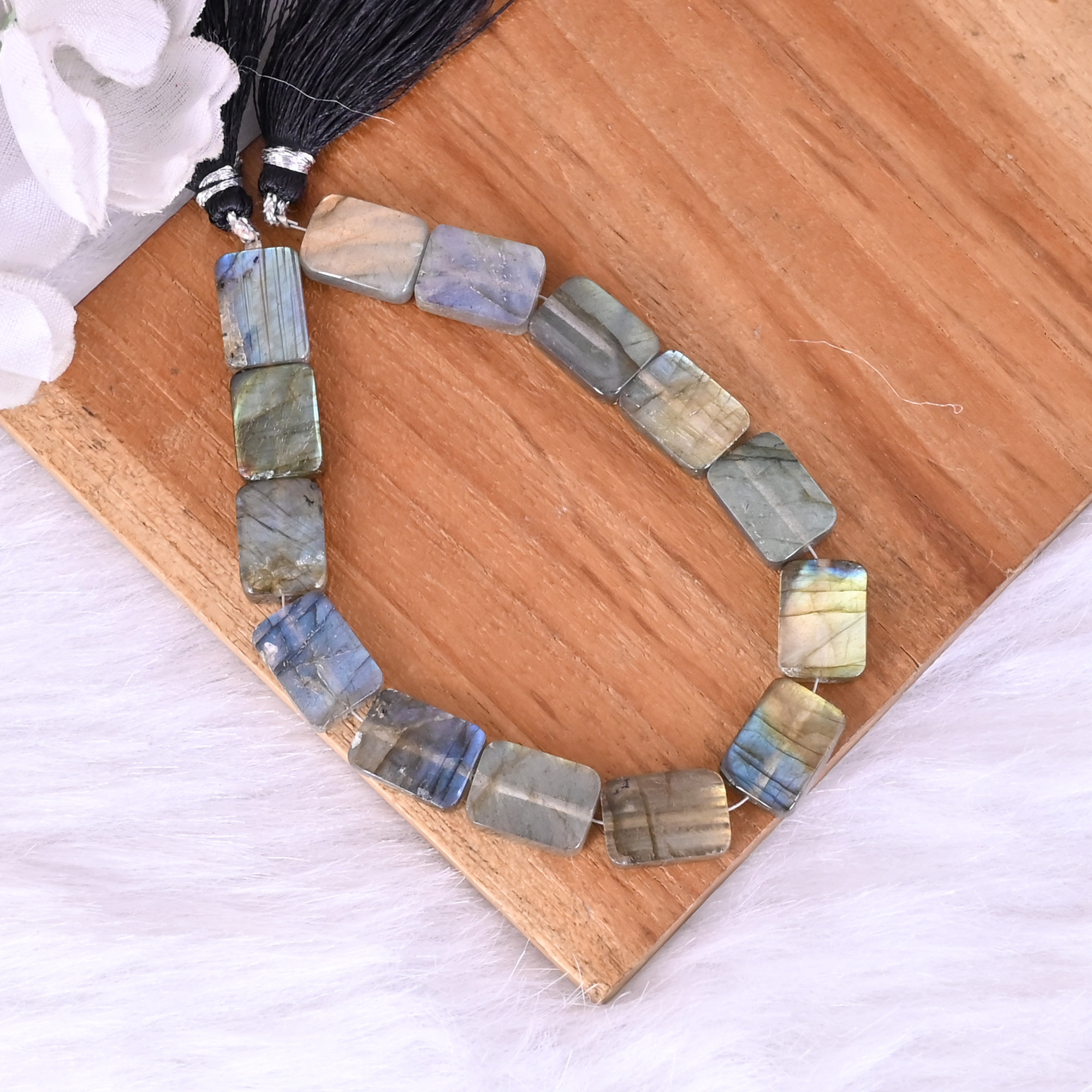 Natural Labradorite Loose Gemstone 229 Gram 14x10 mm Rectangle Briolette Smooth Beads Strand for Jewelry Making 1 Line Strand