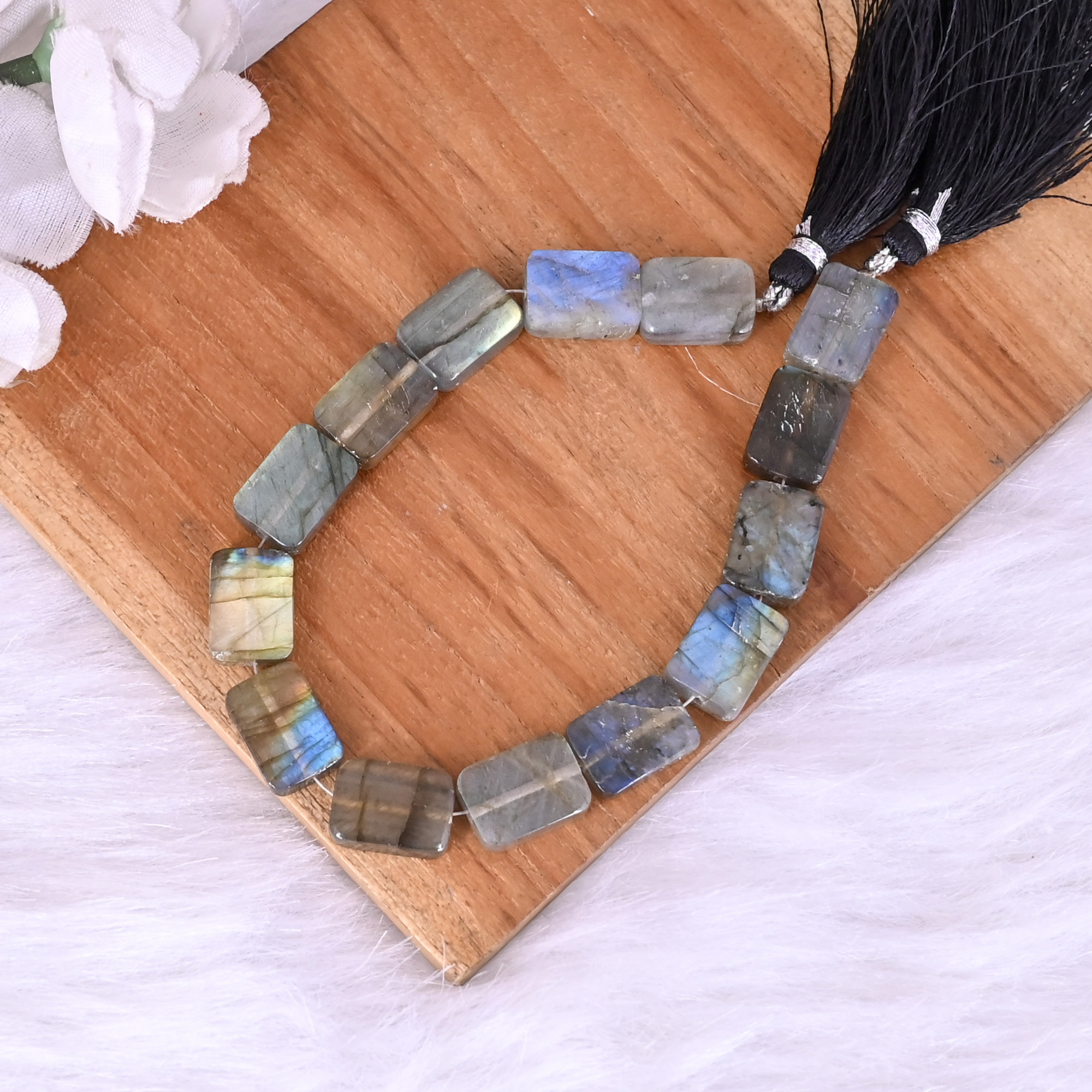 Natural Labradorite Loose Gemstone 229 Gram 14x10 mm Rectangle Briolette Smooth Beads Strand for Jewelry Making 1 Line Strand