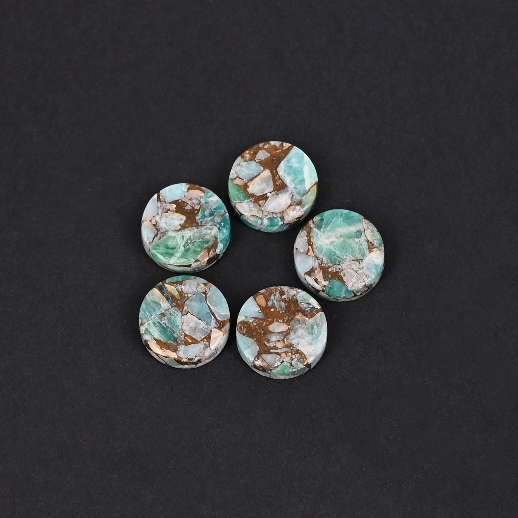 Natural Amazonite Copper Mohave Loose Gemstone 3 Carat Round 10x10 mm Flat-back Cabochon for Jewelry Making 1 Pcs