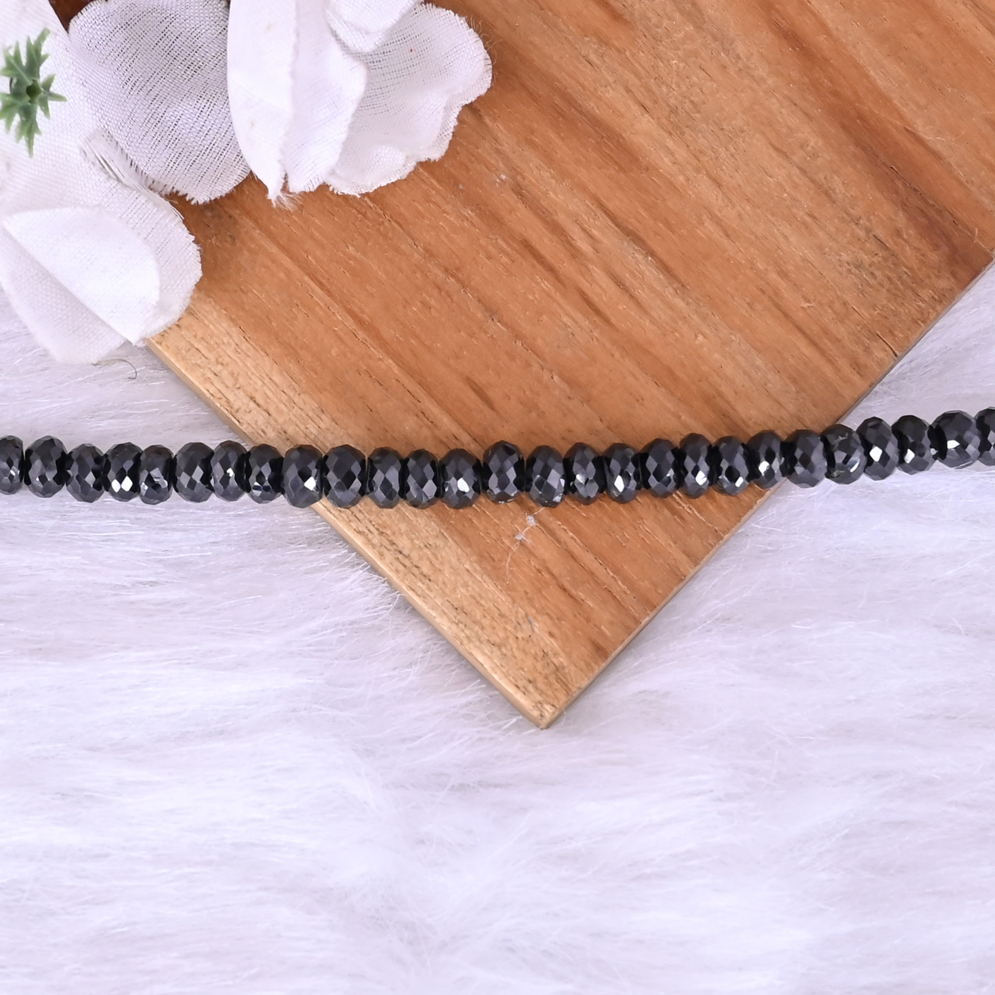 Natural Black Onyx Loose Gemstone 191 Gram 4x6 mm Round Briolette Faceted Beads Strand for Jewelry Making 1 Line Strand