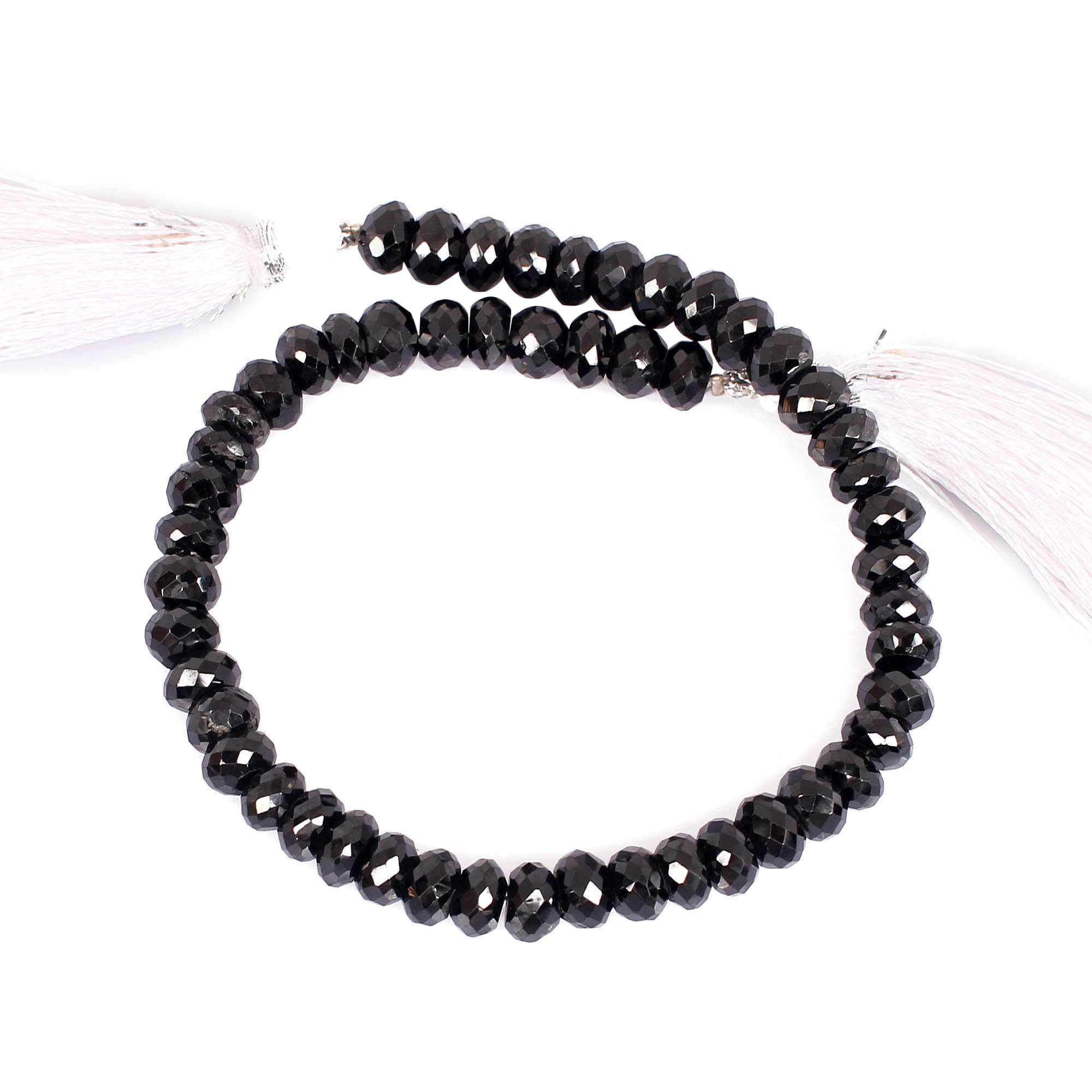 Natural Black Onyx Loose Gemstone 191 Gram 4x6 mm Round Briolette Faceted Beads Strand for Jewelry Making 1 Line Strand