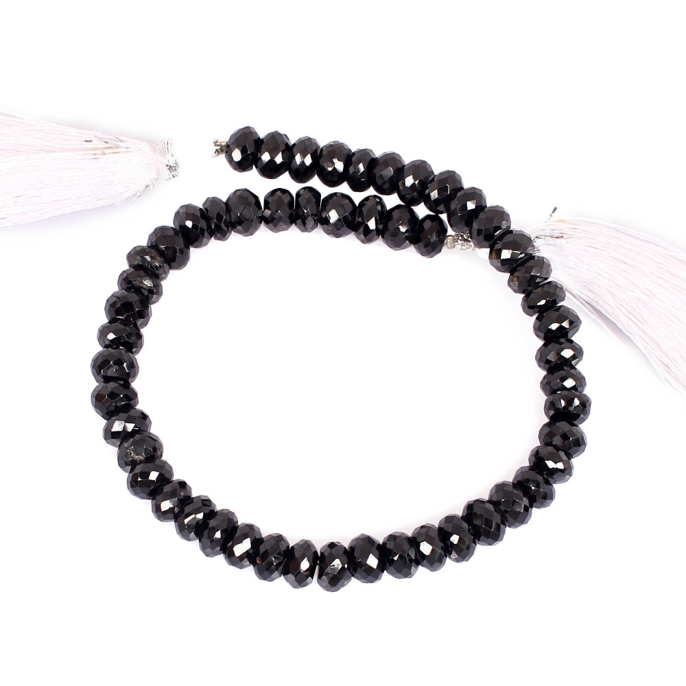 Image of Natural Black Onyx Loose Gemstone 19.1 Gram 4x6 mm Round Briolette Faceted Beads Strand for Jewelry Making | 1 Line Strand