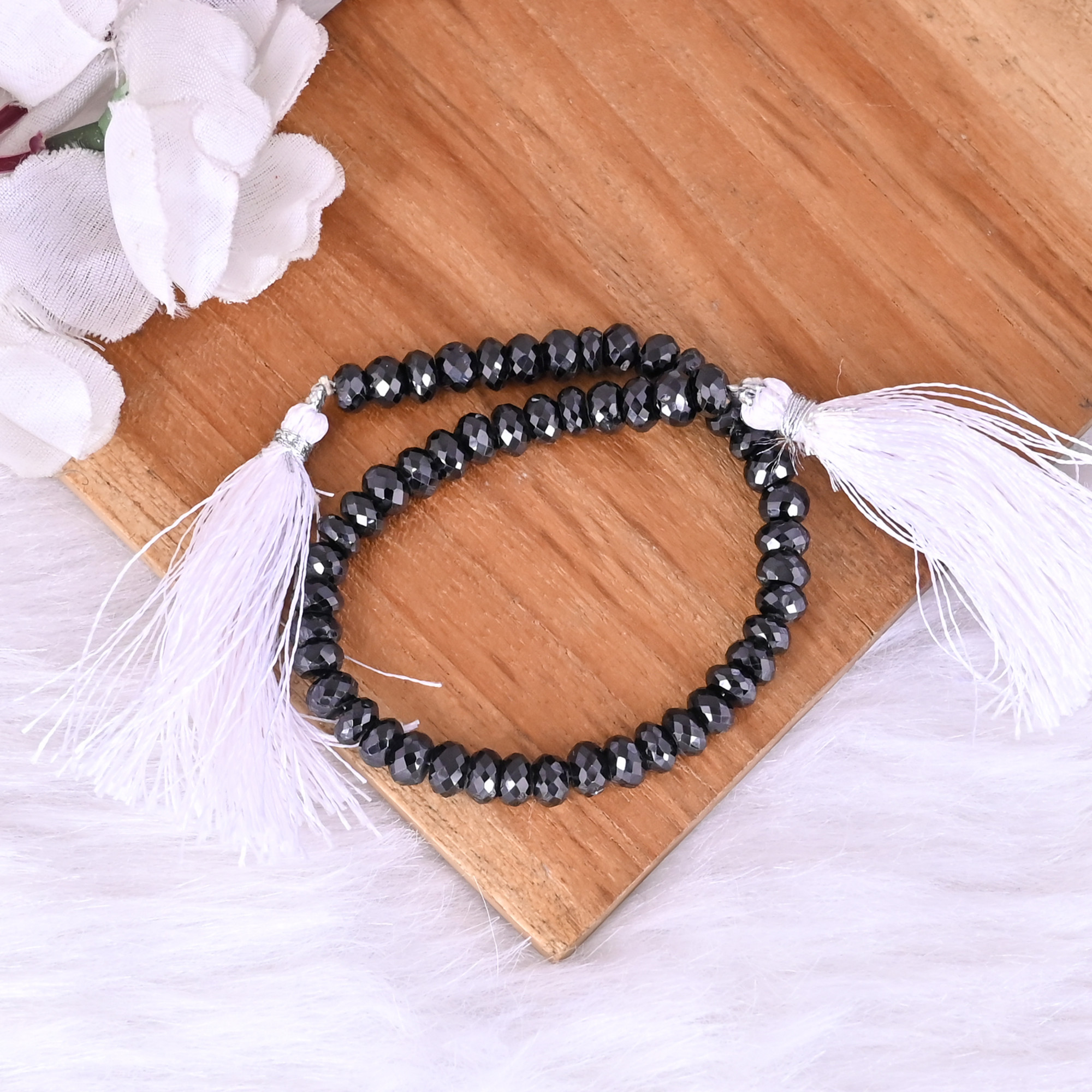 Natural Black Onyx Loose Gemstone 191 Gram 4x6 mm Round Briolette Faceted Beads Strand for Jewelry Making  1 Line Strand