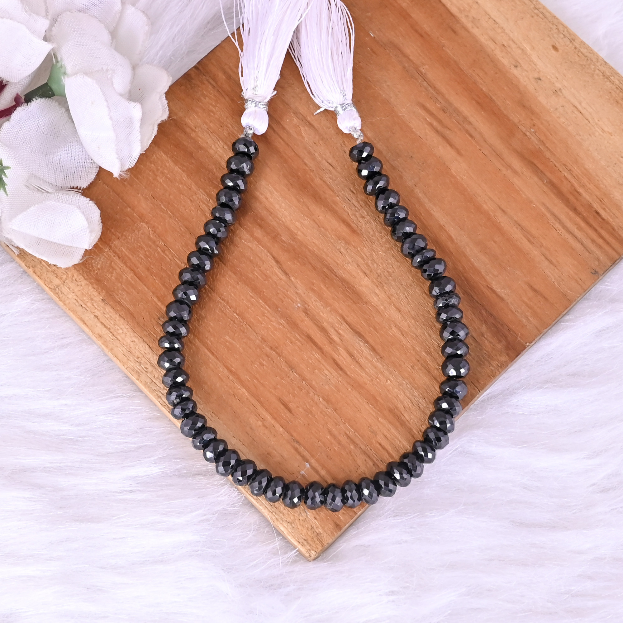 Natural Black Onyx Loose Gemstone 191 Gram 4x6 mm Round Briolette Faceted Beads Strand for Jewelry Making  1 Line Strand