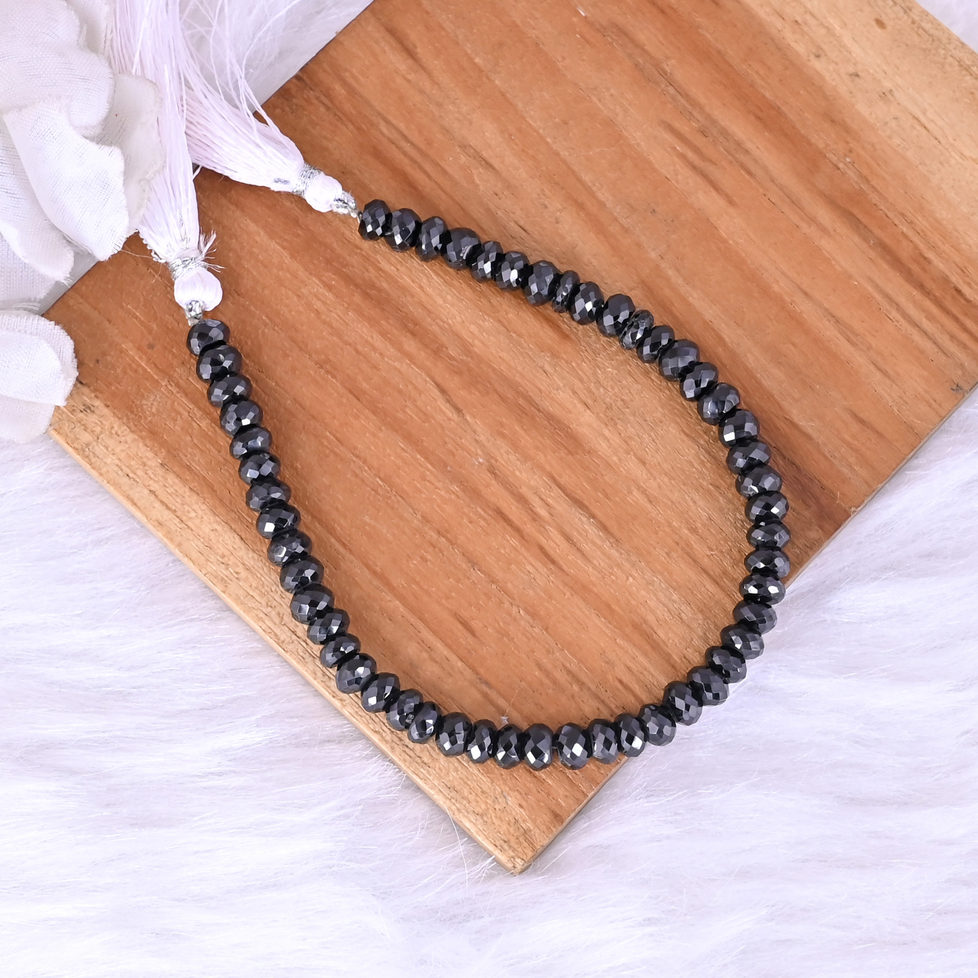 Natural Black Onyx Loose Gemstone 191 Gram 4x6 mm Round Briolette Faceted Beads Strand for Jewelry Making 1 Line Strand