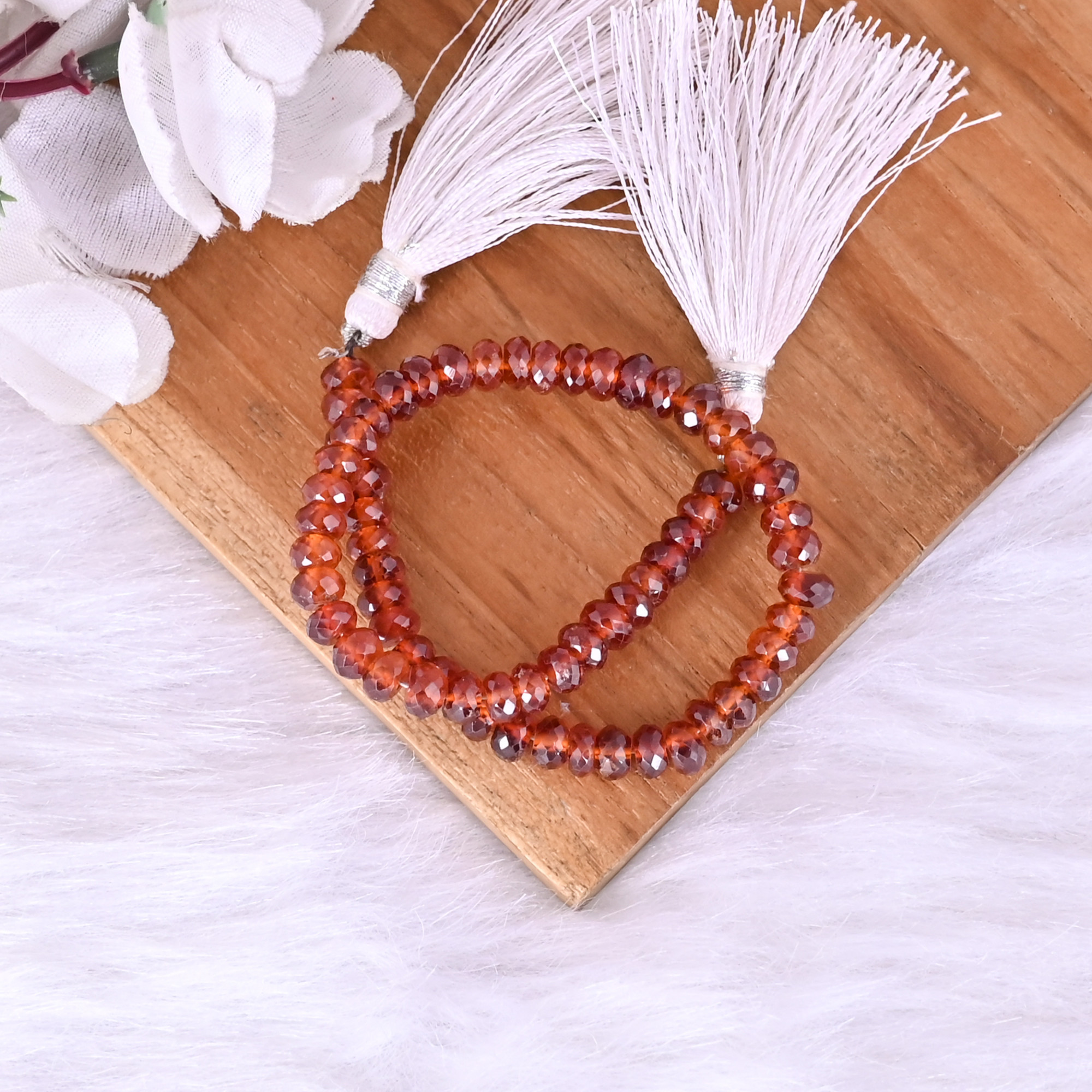 Natural Hessonite Garnet Loose Gemstone 169 Gram 4x6 mm Round Briolette Faceted Beads Strand for Jewelry Making  1 Line Strand