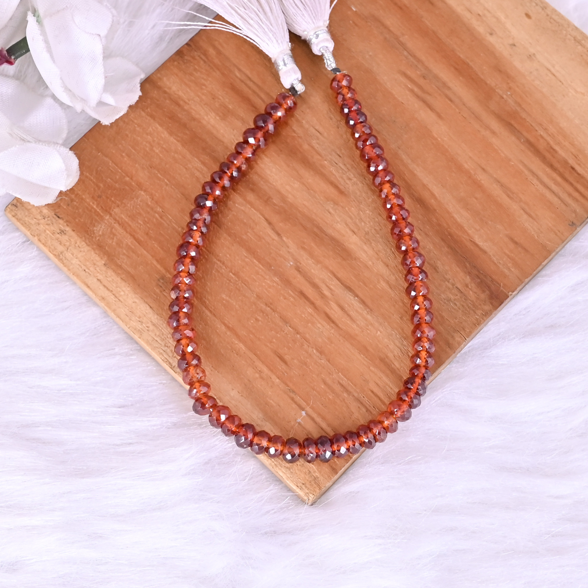 Natural Hessonite Garnet Loose Gemstone 169 Gram 4x6 mm Round Briolette Faceted Beads Strand for Jewelry Making  1 Line Strand
