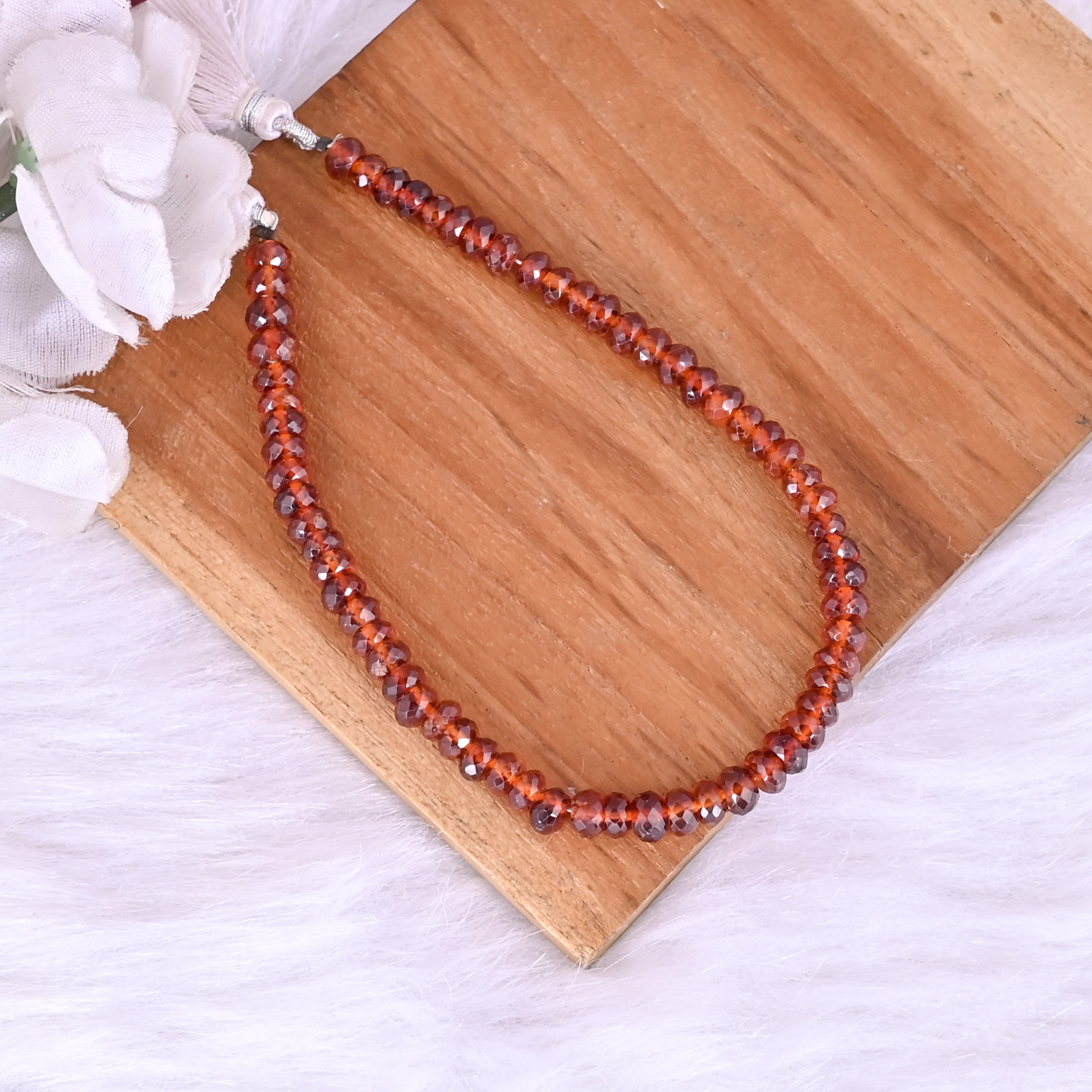 Natural Hessonite Garnet Loose Gemstone 169 Gram 4x6 mm Round Briolette Faceted Beads Strand for Jewelry Making  1 Line Strand
