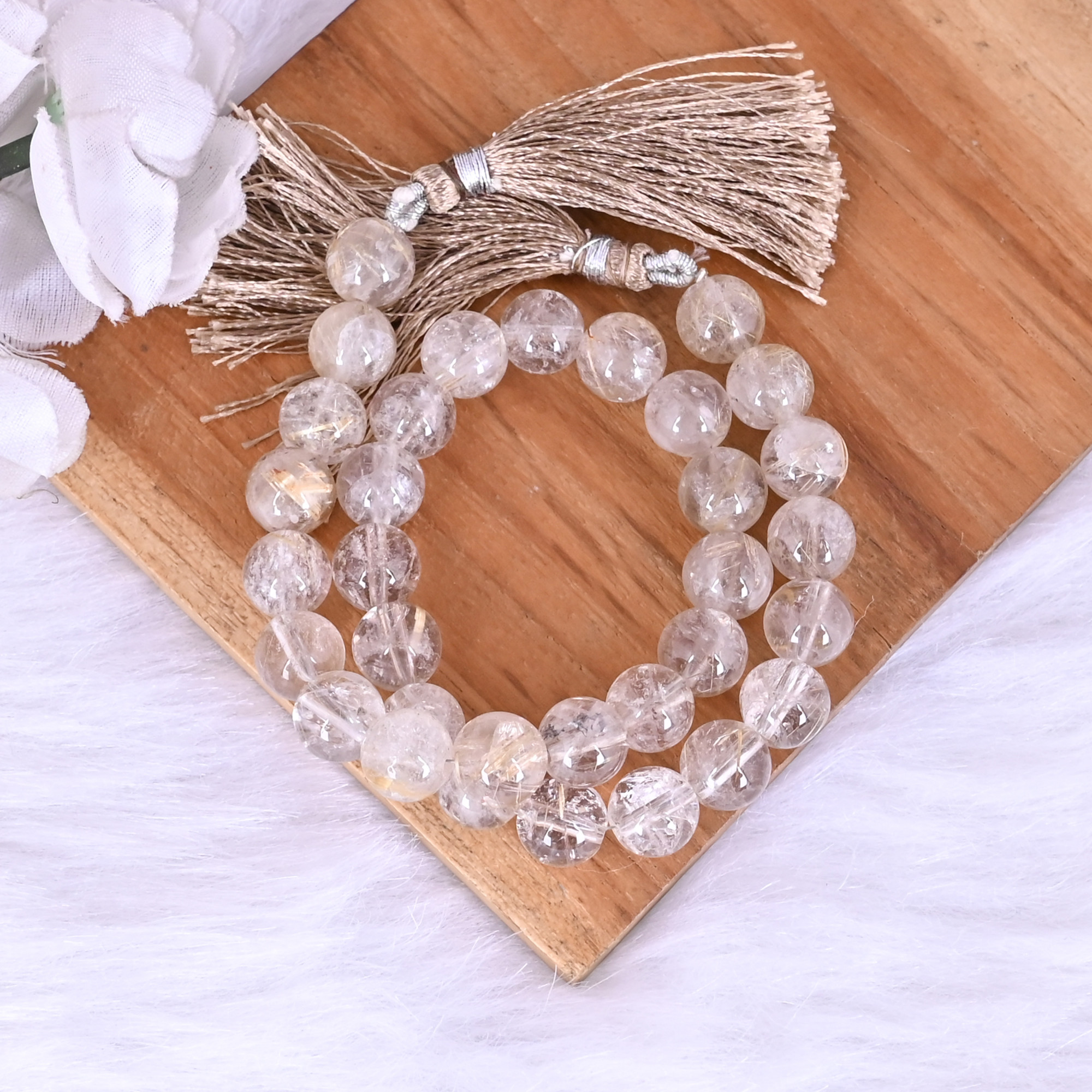 Natural Golden Rutile Loose Gemstone 48 Gram 10x10 mm Round Briolette Faceted Beads Strand for Jewelry Making 1 Line Strand