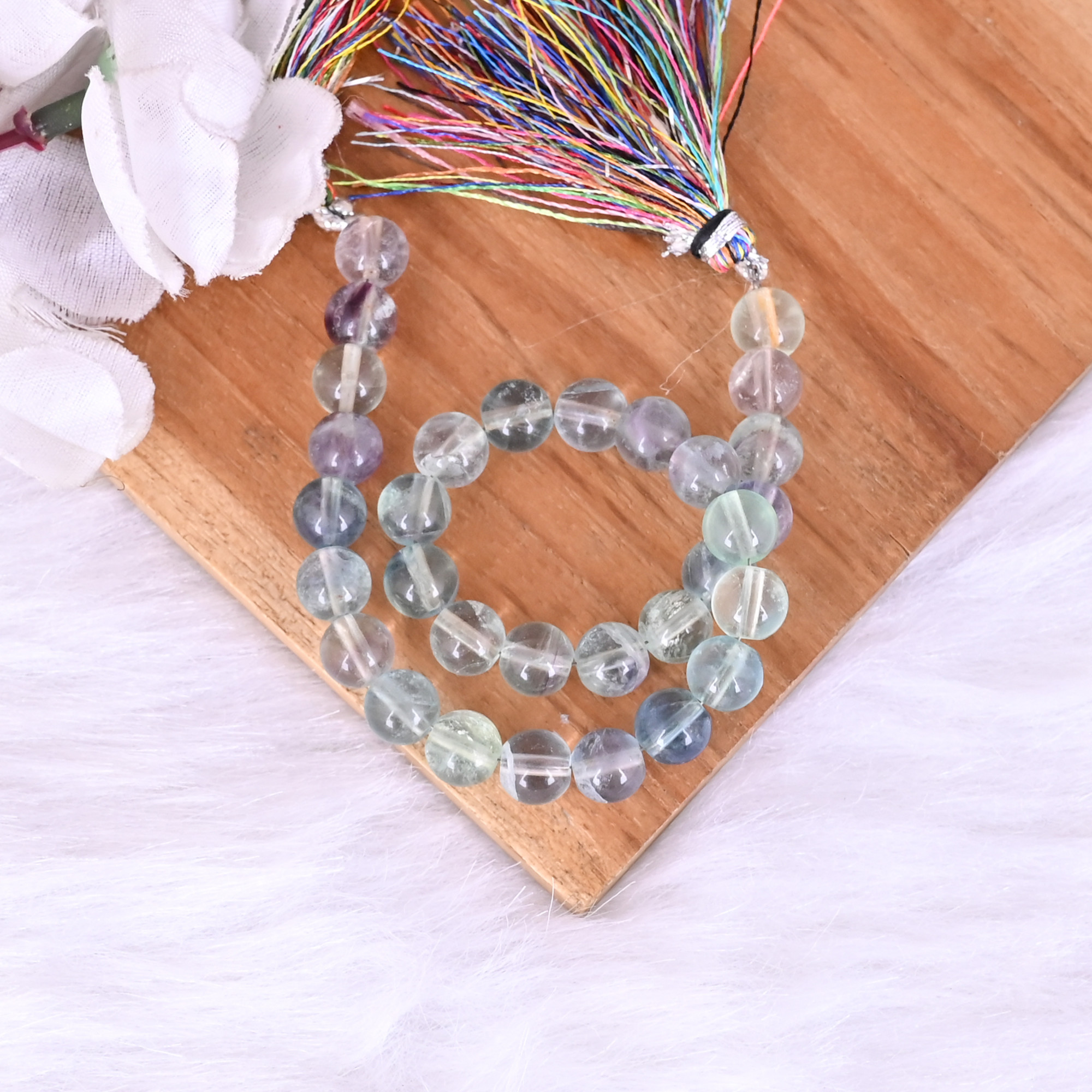 Natural Multi Fluorite Loose Gemstone 264 Gram 8x8 mm Round Briolette Smooth Beads Strand for Jewelry Making 1 Line Strand