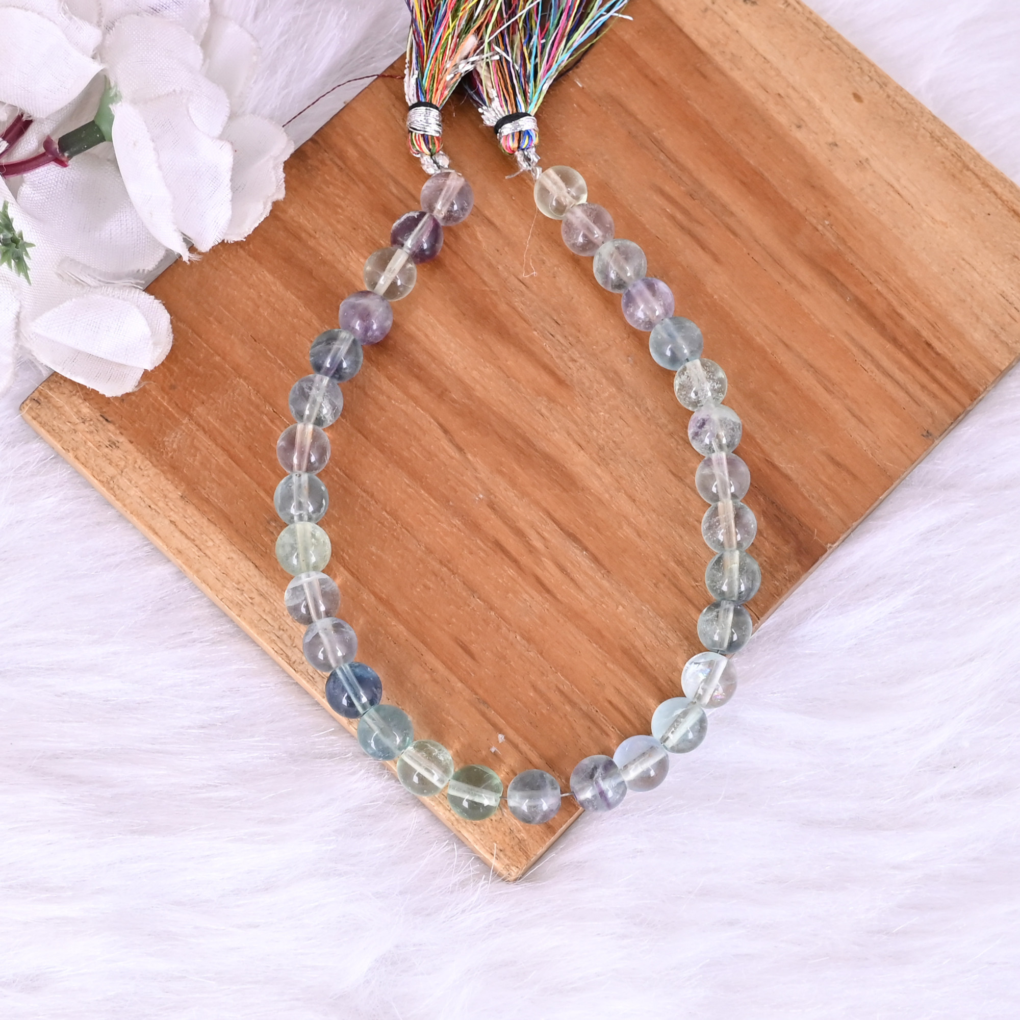 Natural Multi Fluorite Loose Gemstone 264 Gram 8x8 mm Round Briolette Smooth Beads Strand for Jewelry Making 1 Line Strand