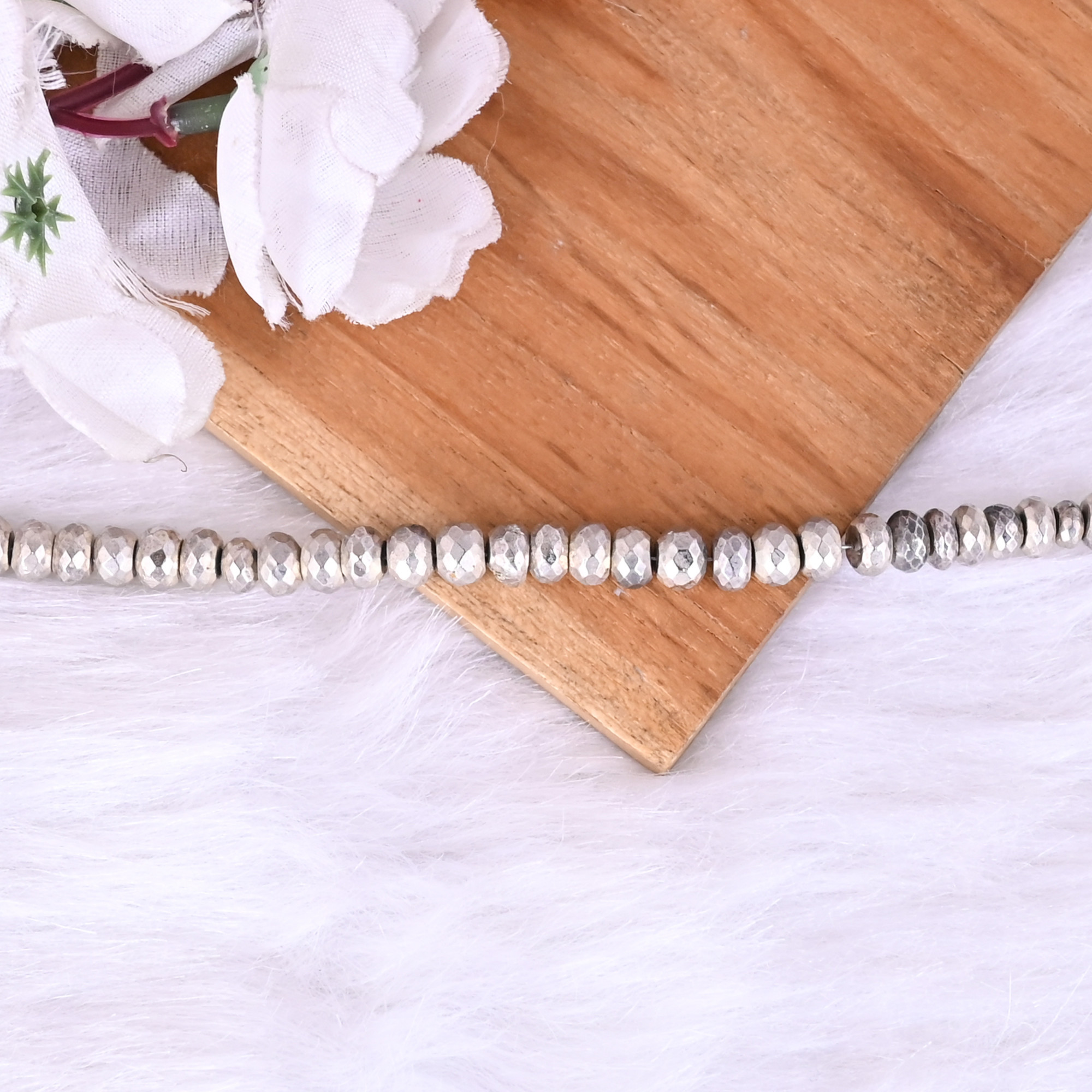 Natural Pyrite Loose Gemstone 277 Gram 7x4 mm Round Briolette Faceted Beads Strand for Jewelry Making 1 Line Strand
