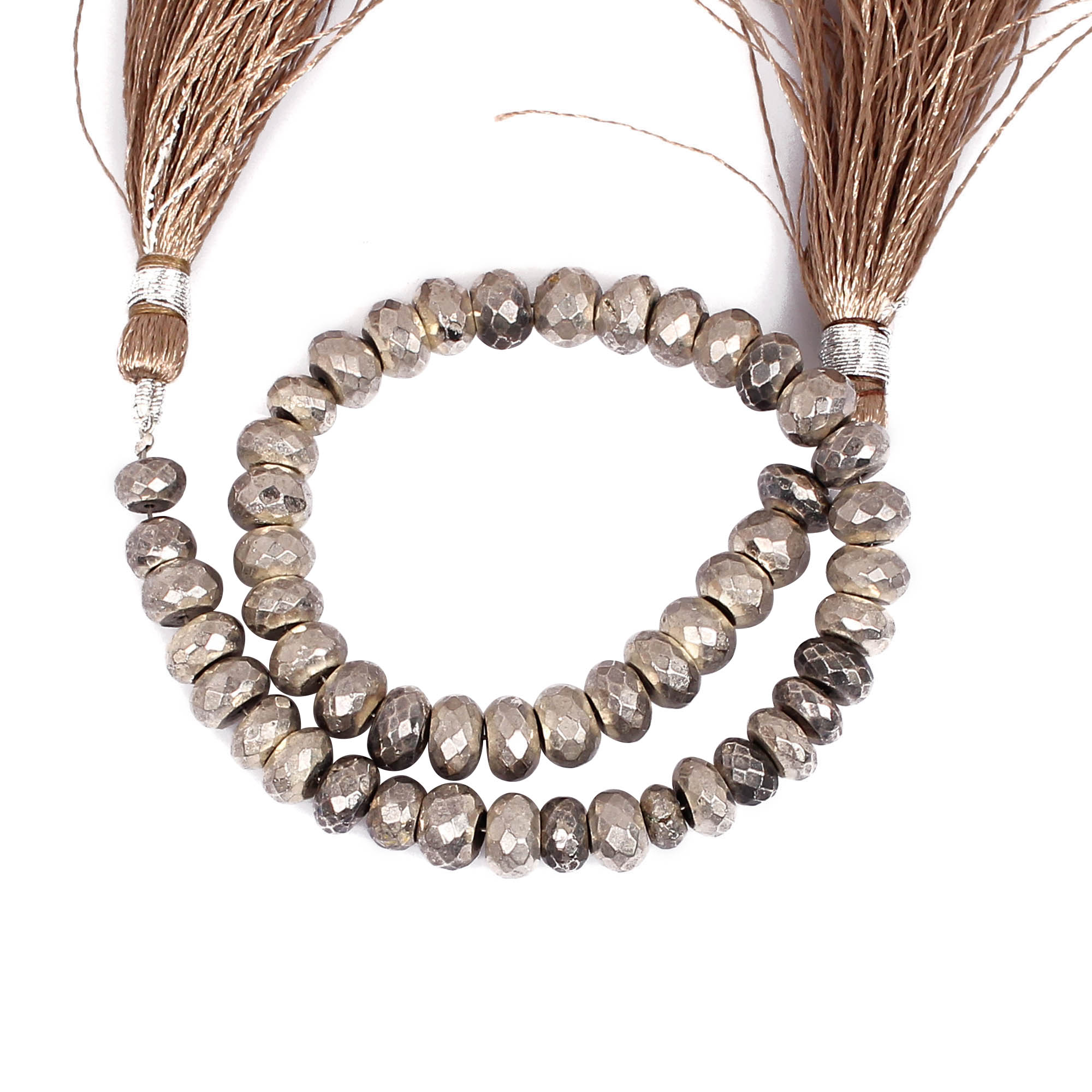 Natural Pyrite Loose Gemstone 277 Gram 7x4 mm Round Briolette Faceted Beads Strand for Jewelry Making  1 Line Strand