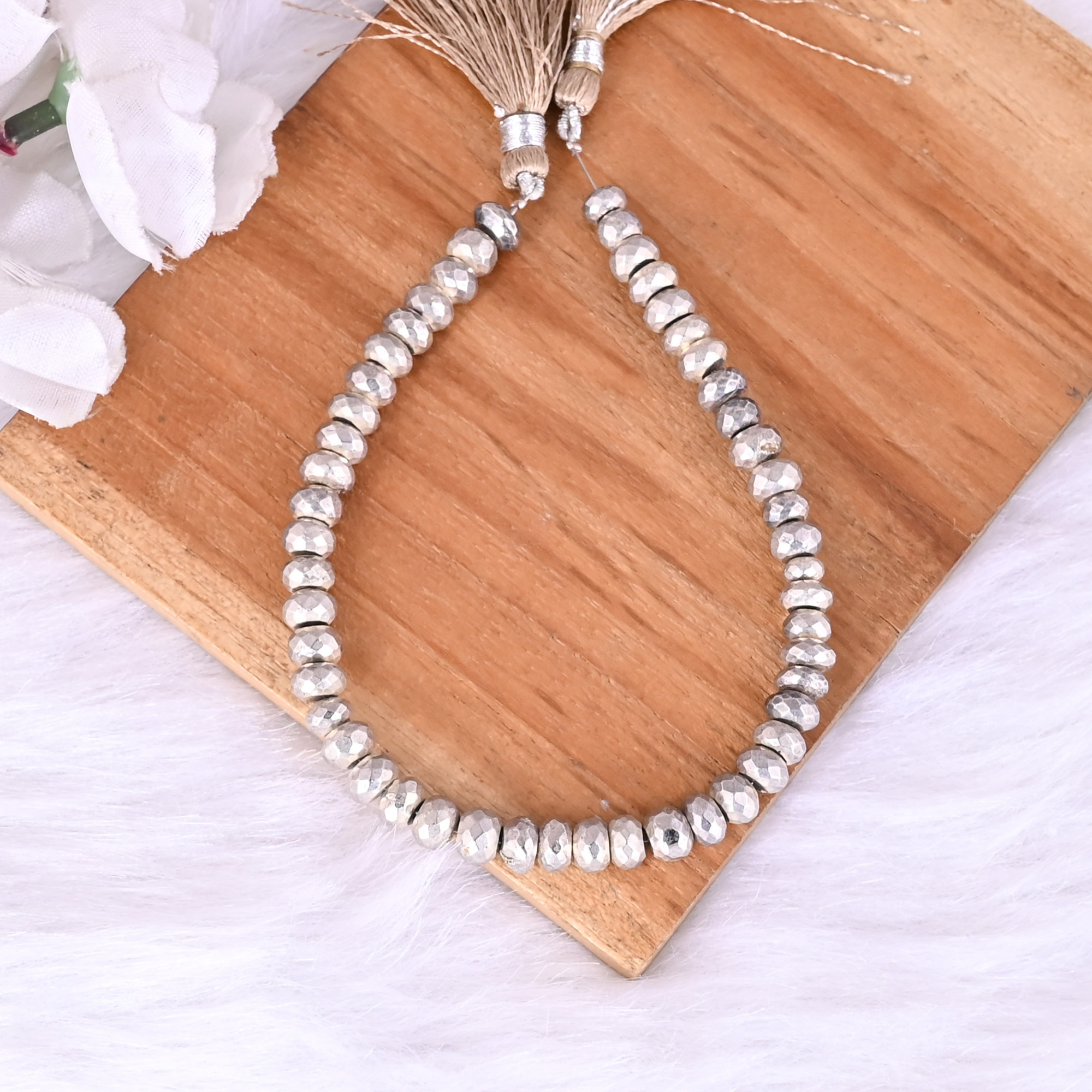 Natural Pyrite Loose Gemstone 277 Gram 7x4 mm Round Briolette Faceted Beads Strand for Jewelry Making  1 Line Strand