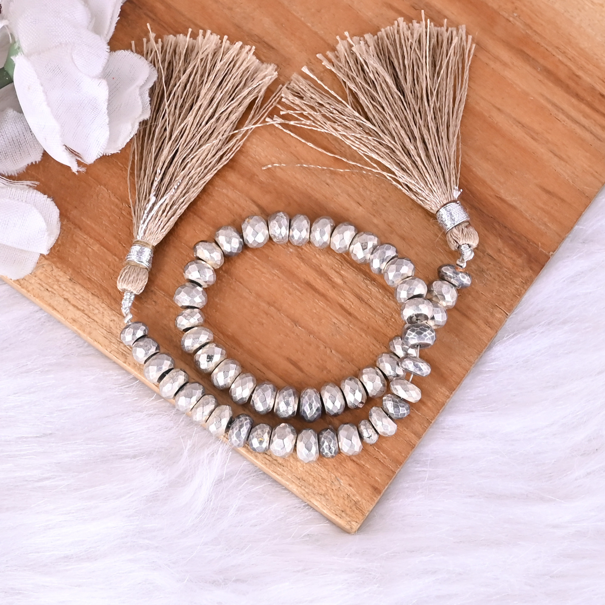 Natural Pyrite Loose Gemstone 277 Gram 7x4 mm Round Briolette Faceted Beads Strand for Jewelry Making  1 Line Strand