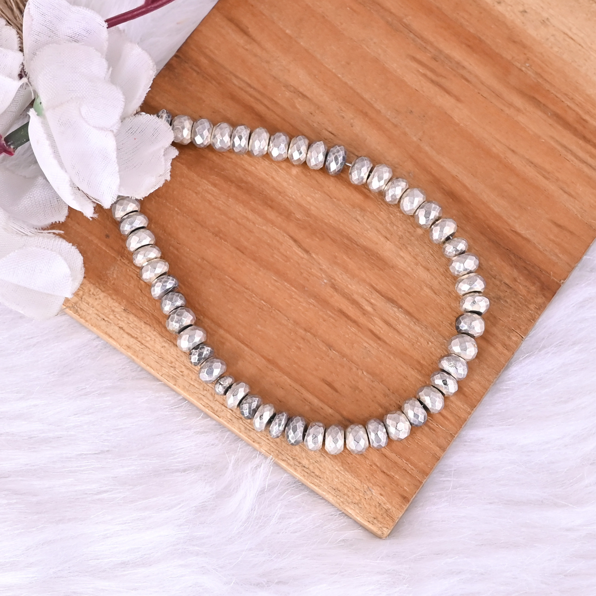 Natural Pyrite Loose Gemstone 277 Gram 7x4 mm Round Briolette Faceted Beads Strand for Jewelry Making  1 Line Strand