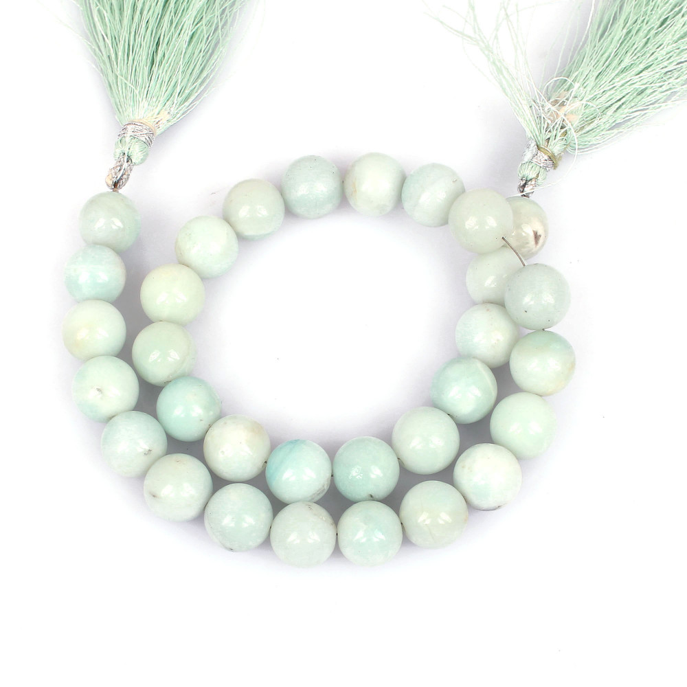 Image of Natural Amazonite Loose Gemstone 45.2 Gram 10x10 mm Round Briolette Smooth Beads Strand for Jewelry Making | 1 Line Strand