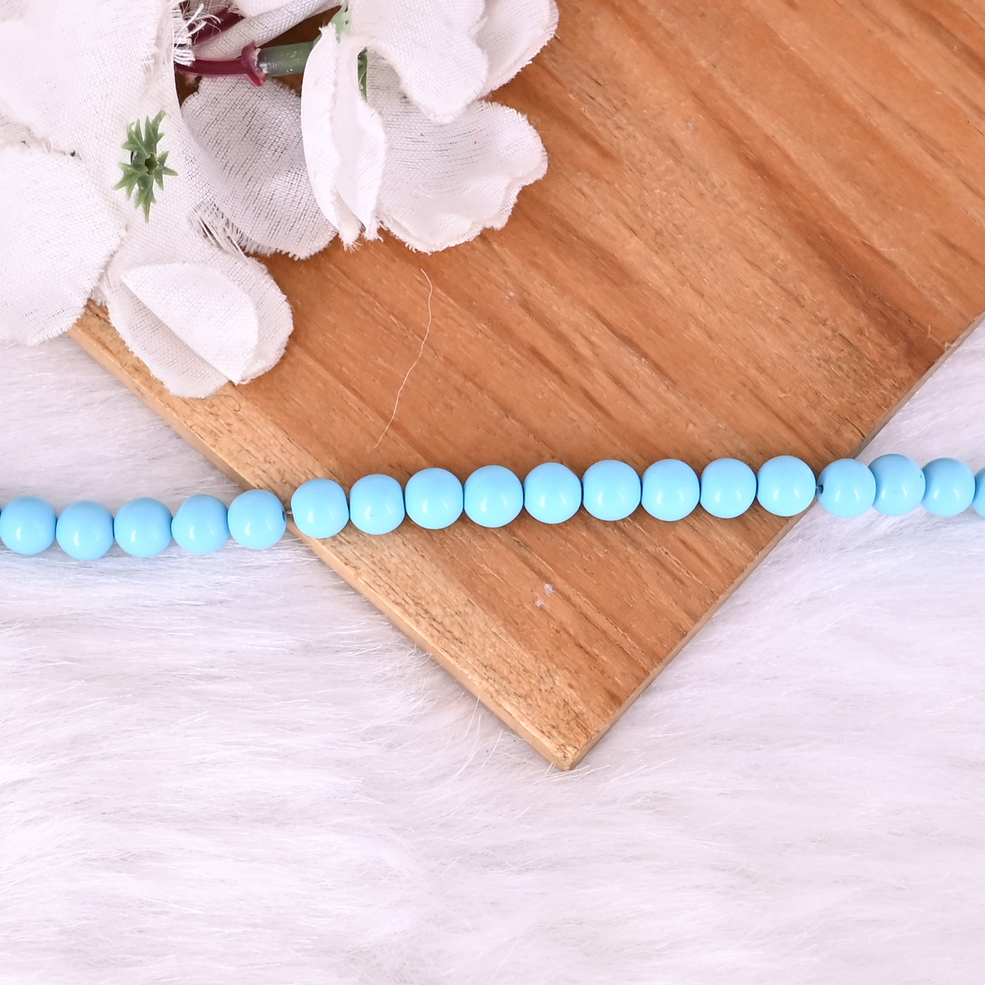 Synthetic Turquoise Loose Gemstone 12 Gram 6x7 mm Round Briolette Smooth Beads Strand for Jewelry Making  1 Line Strand