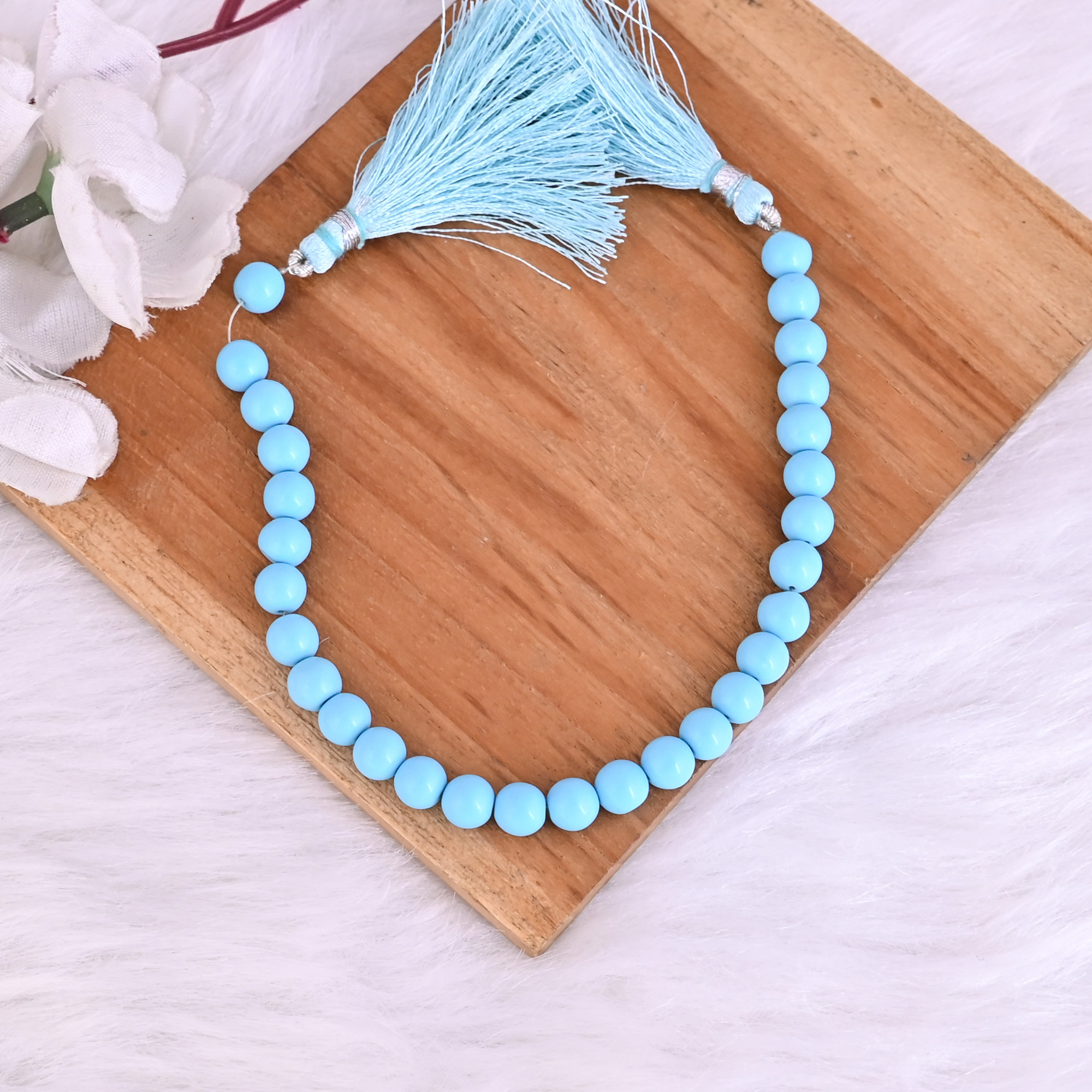 Synthetic Turquoise Loose Gemstone 12 Gram 6x7 mm Round Briolette Smooth Beads Strand for Jewelry Making 1 Line Strand