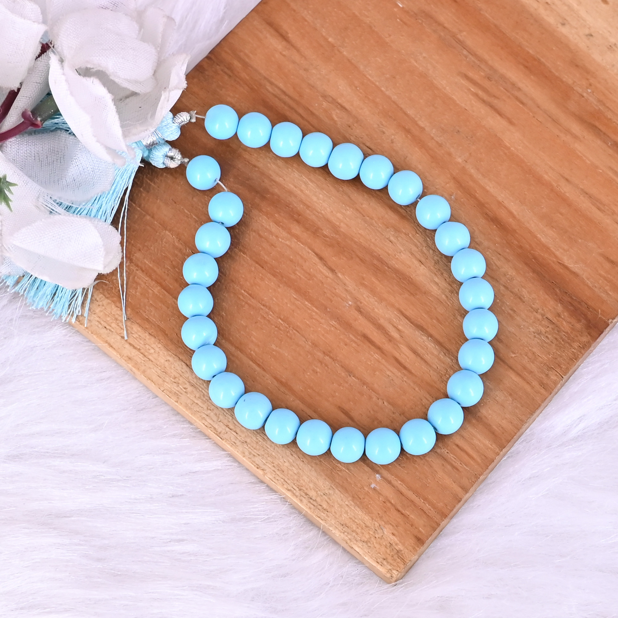 Synthetic Turquoise Loose Gemstone 12 Gram 6x7 mm Round Briolette Smooth Beads Strand for Jewelry Making  1 Line Strand