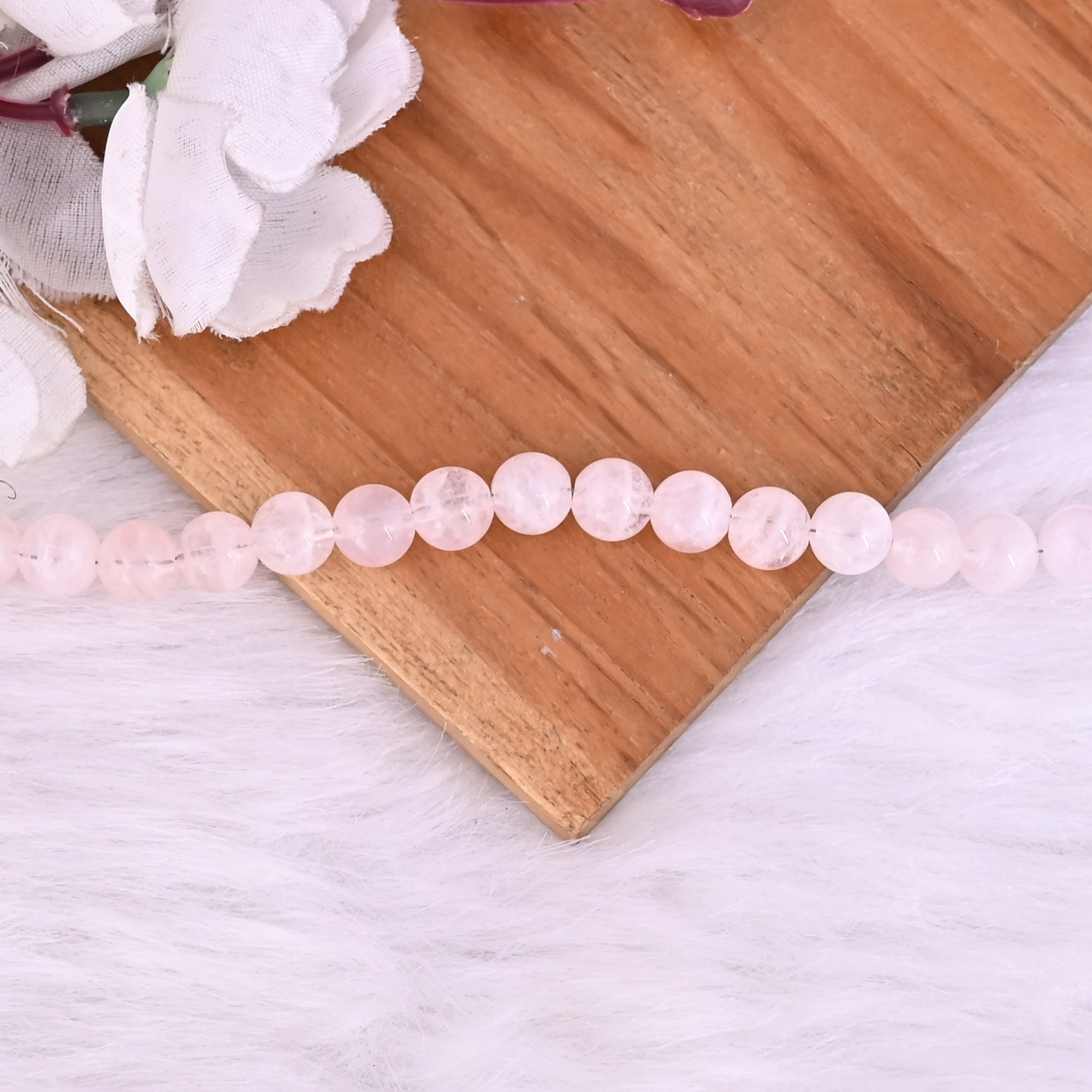 Natural Rose Quartz Loose Gemstone 219 Gram 8x8 mm Round Briolette Faceted Beads Strand for Jewelry Making  1 Line Strand